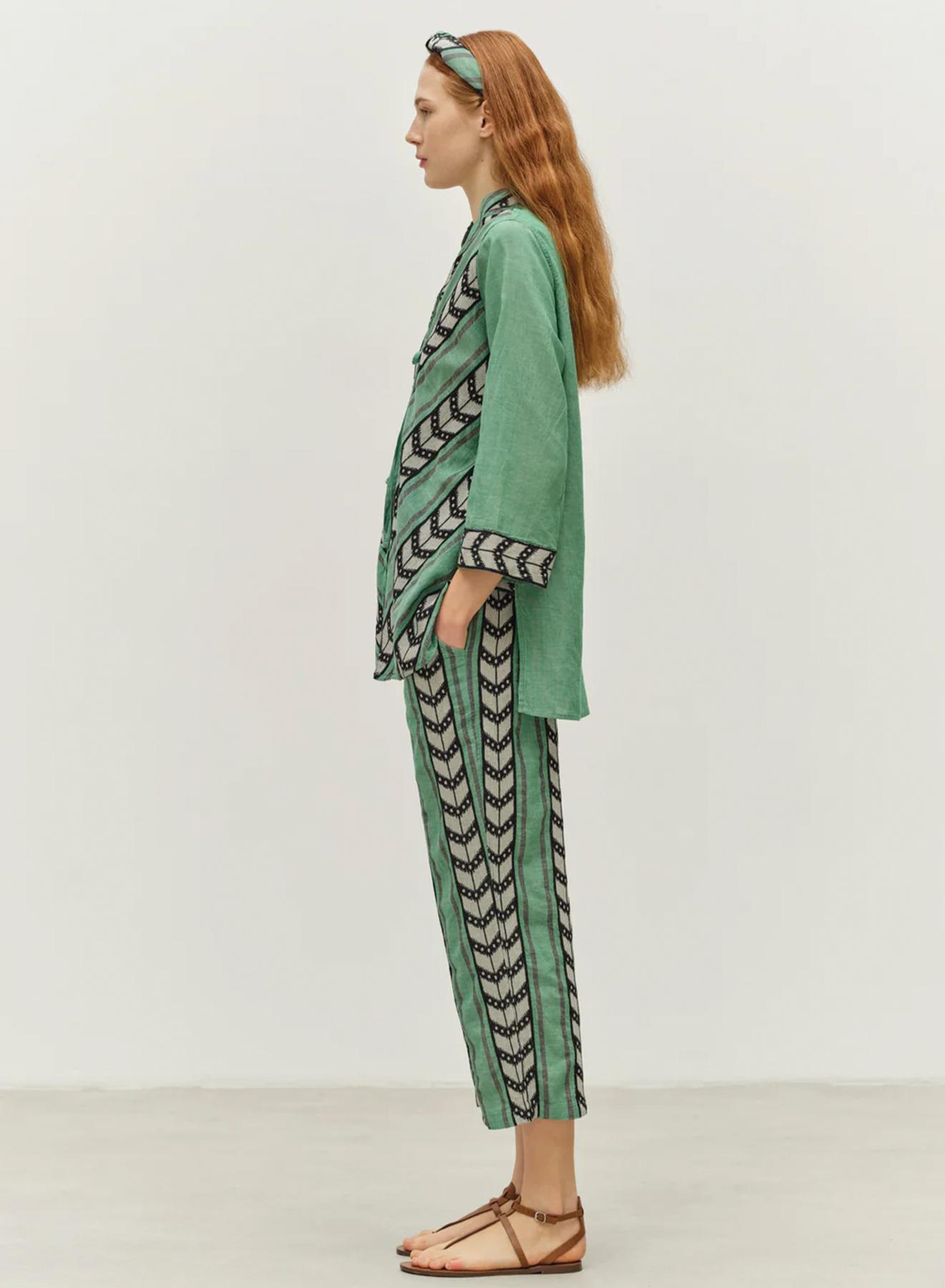 Green-Black Jacquard Pants "PERFECT" Devotion Twins - 1