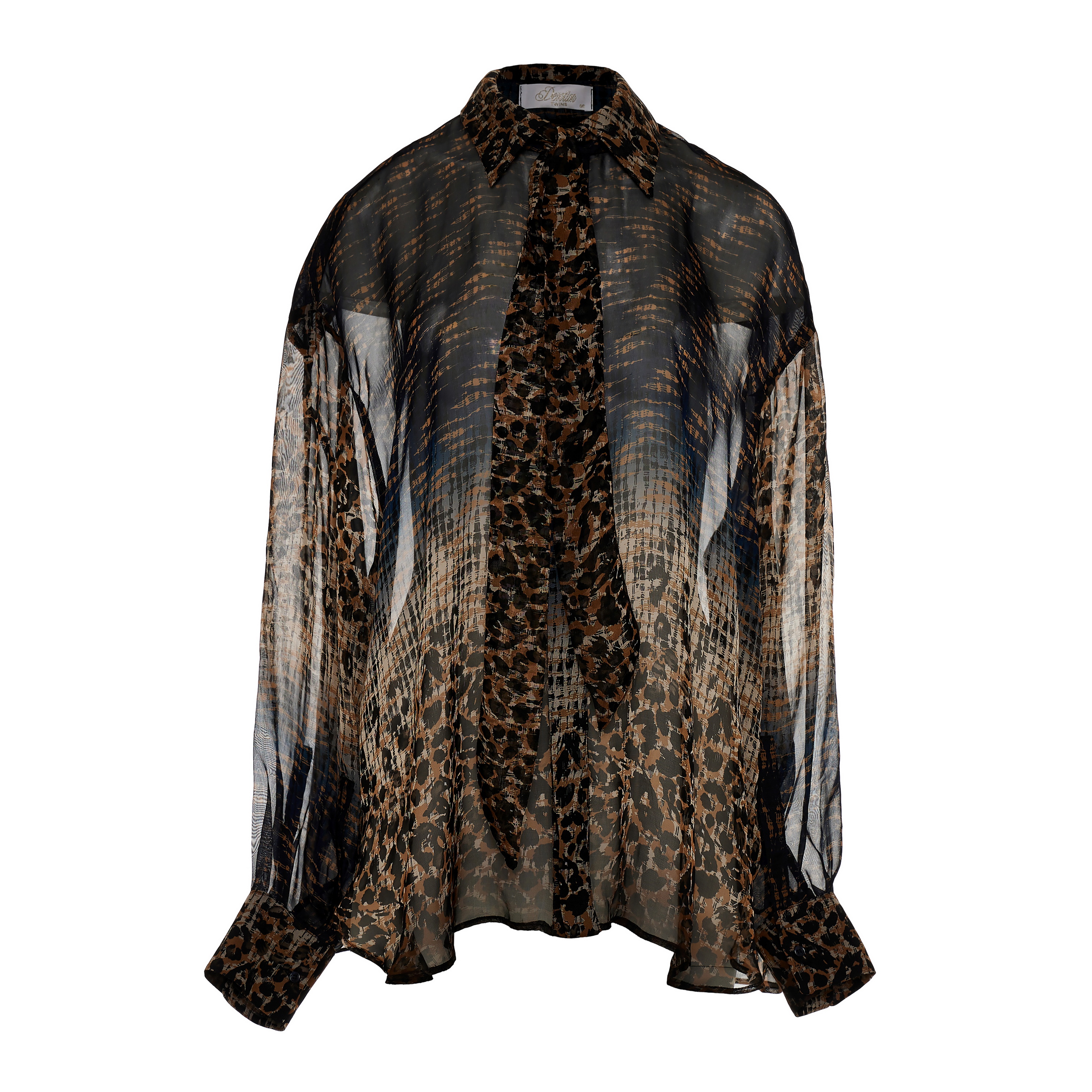 Μπλε-Κάμελ μεταξωτό Πουκάμισο με σχέδια "CROSSANDRA" Devotion Twins - 3