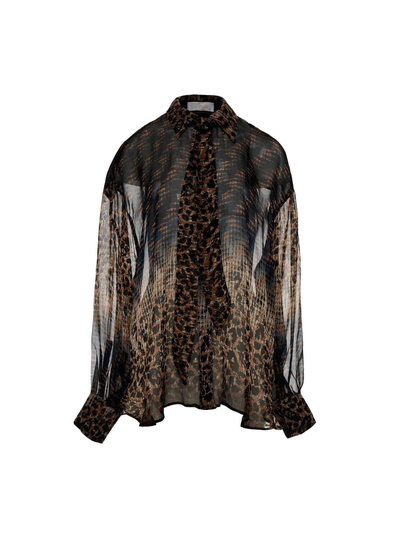 Μπλε-Κάμελ μεταξωτό Πουκάμισο με σχέδια "CROSSANDRA" Devotion Twins - 4