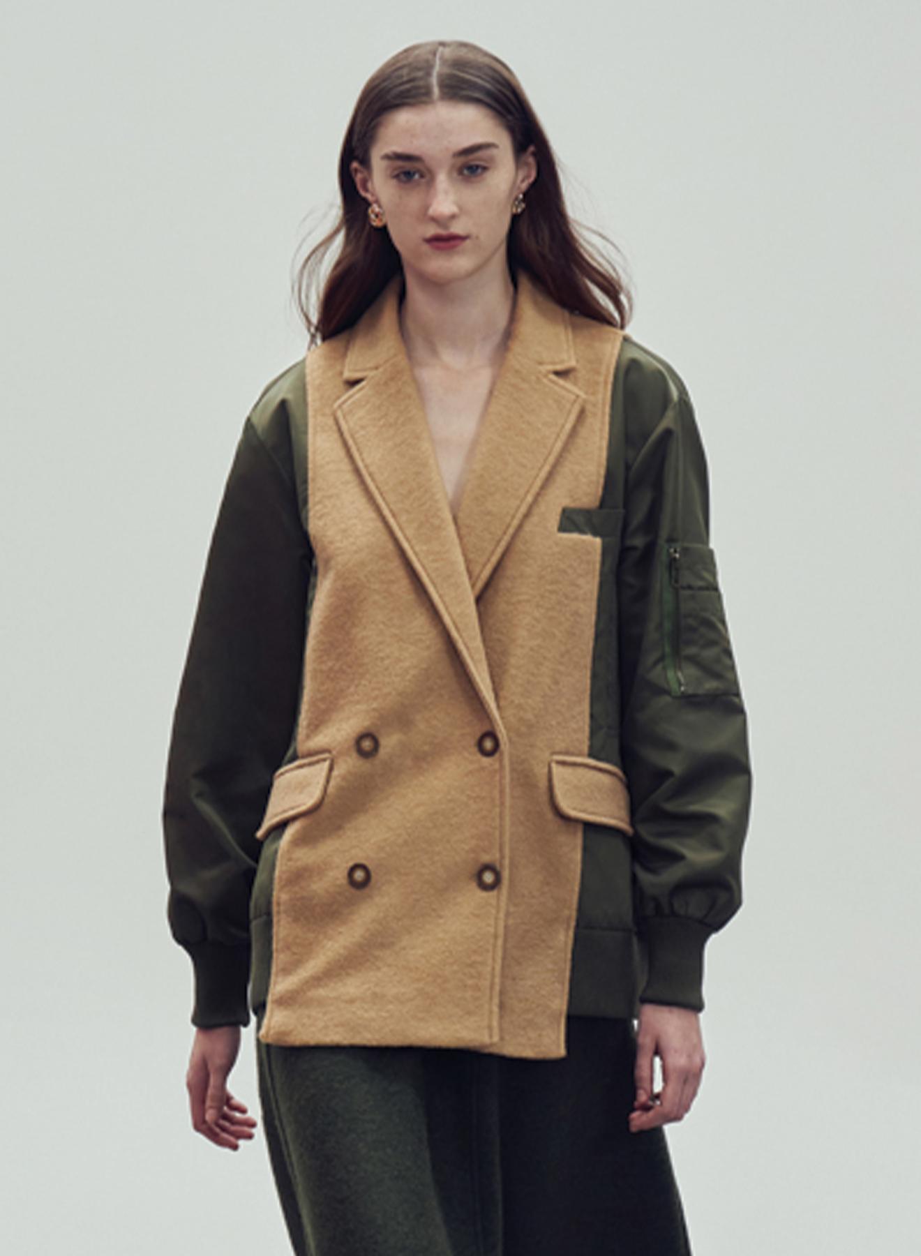 Beige Jacket with two different fabrics "LOTUS" Devotion Twins - 2