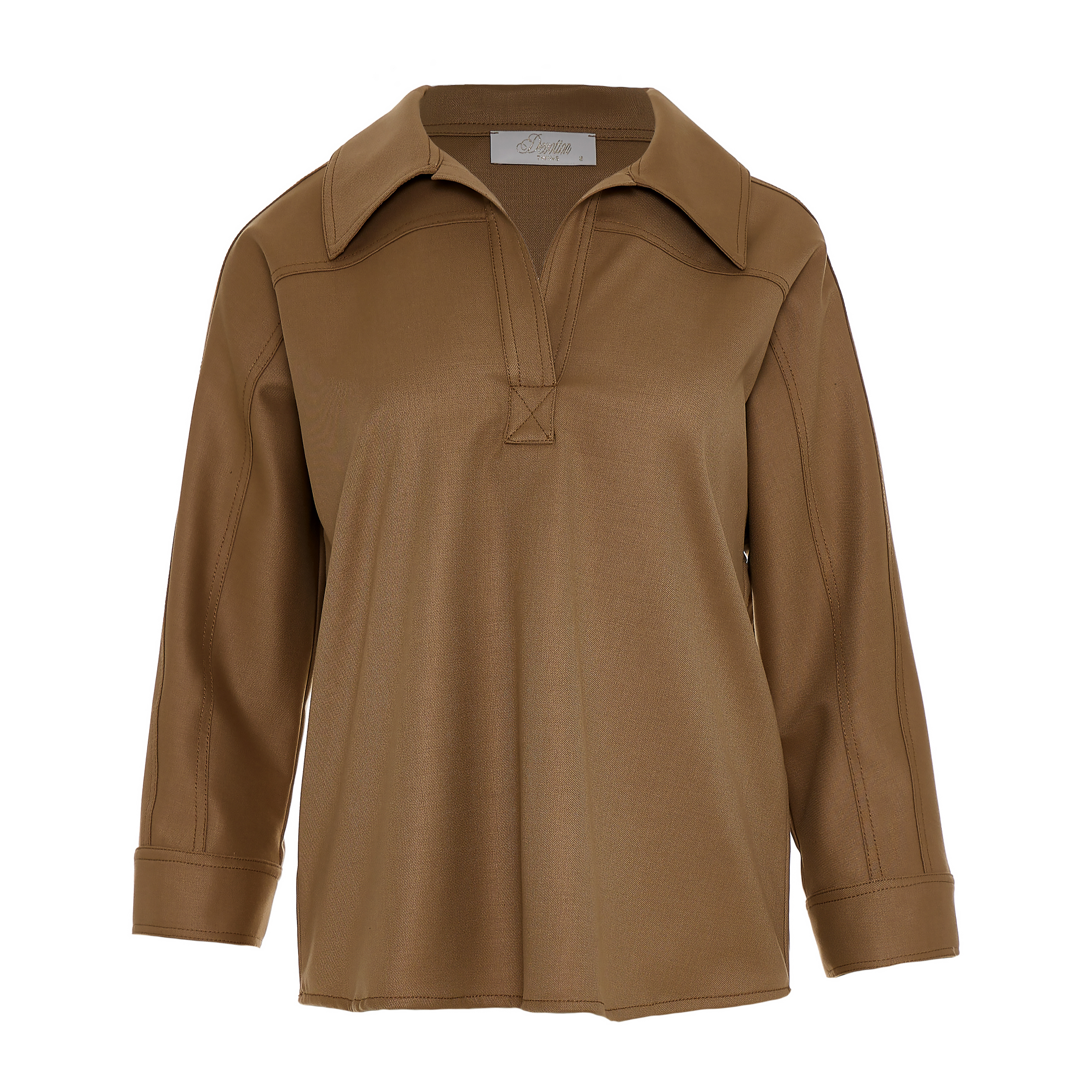 Beige Blouse with shirt collar and with V neckline "GERANIUM" Devotion Twins - 2