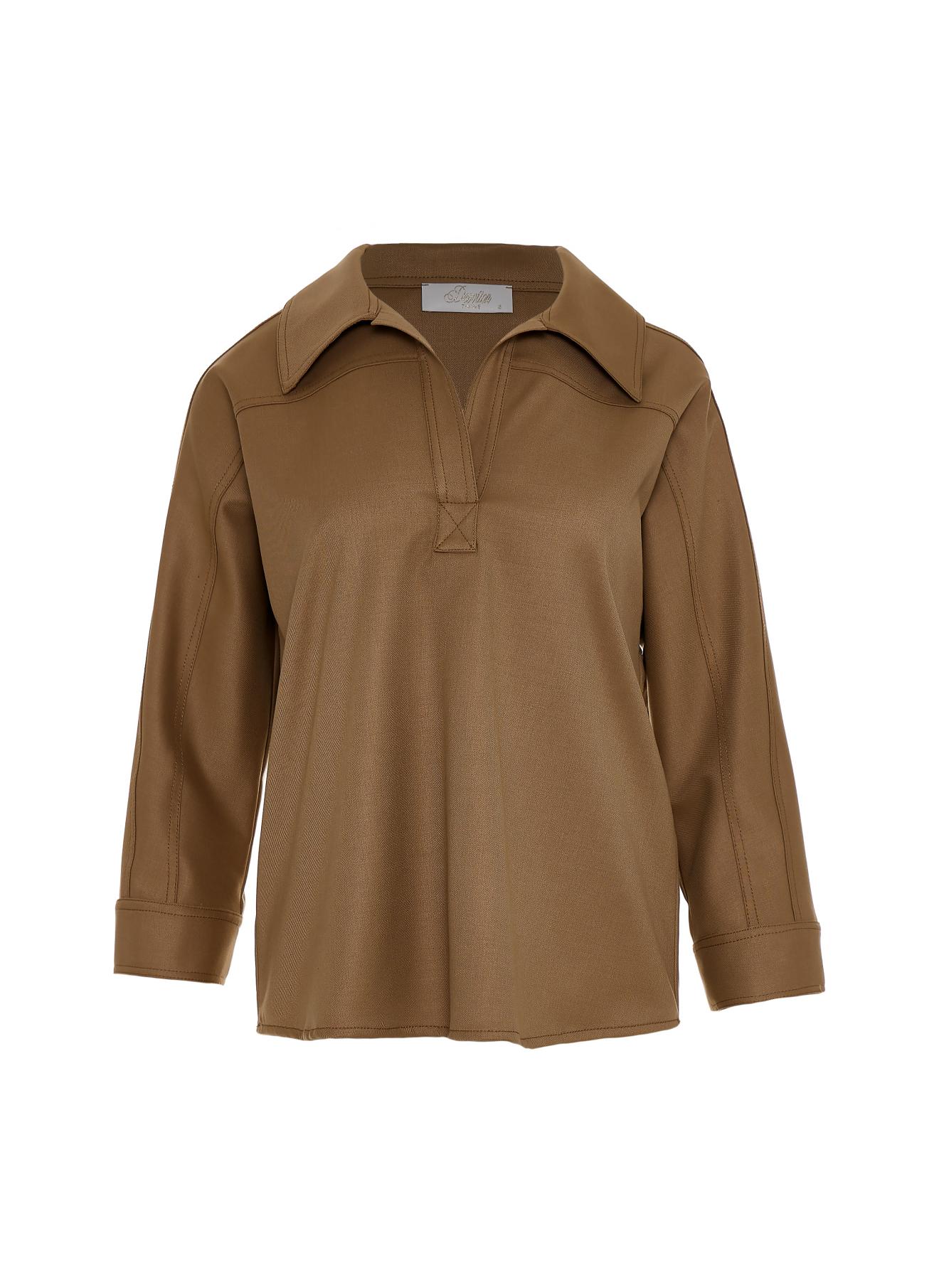 Beige Blouse with shirt collar and with V neckline "GERANIUM" Devotion Twins - 3