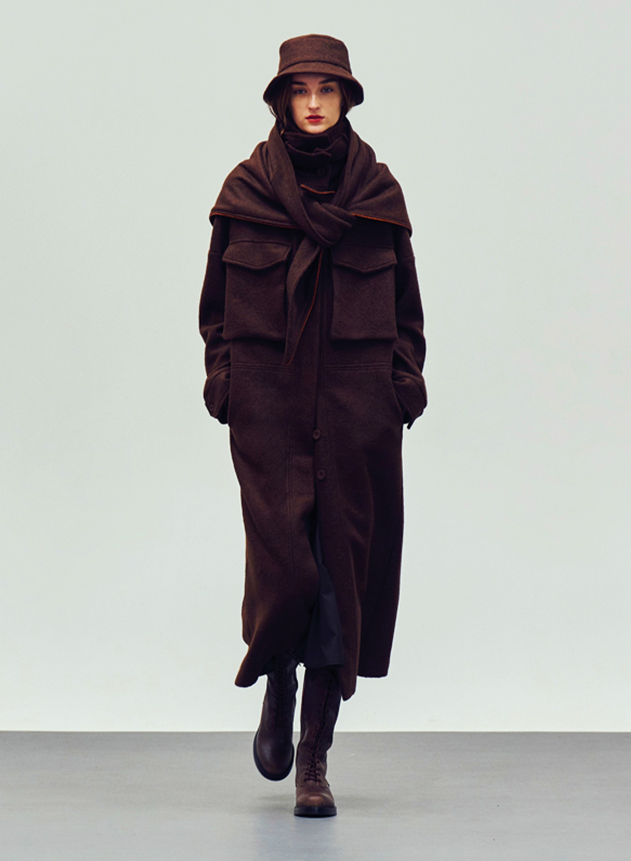 Brown long Coat with external front pockets "OLEANDER" Devotion Twins - 0