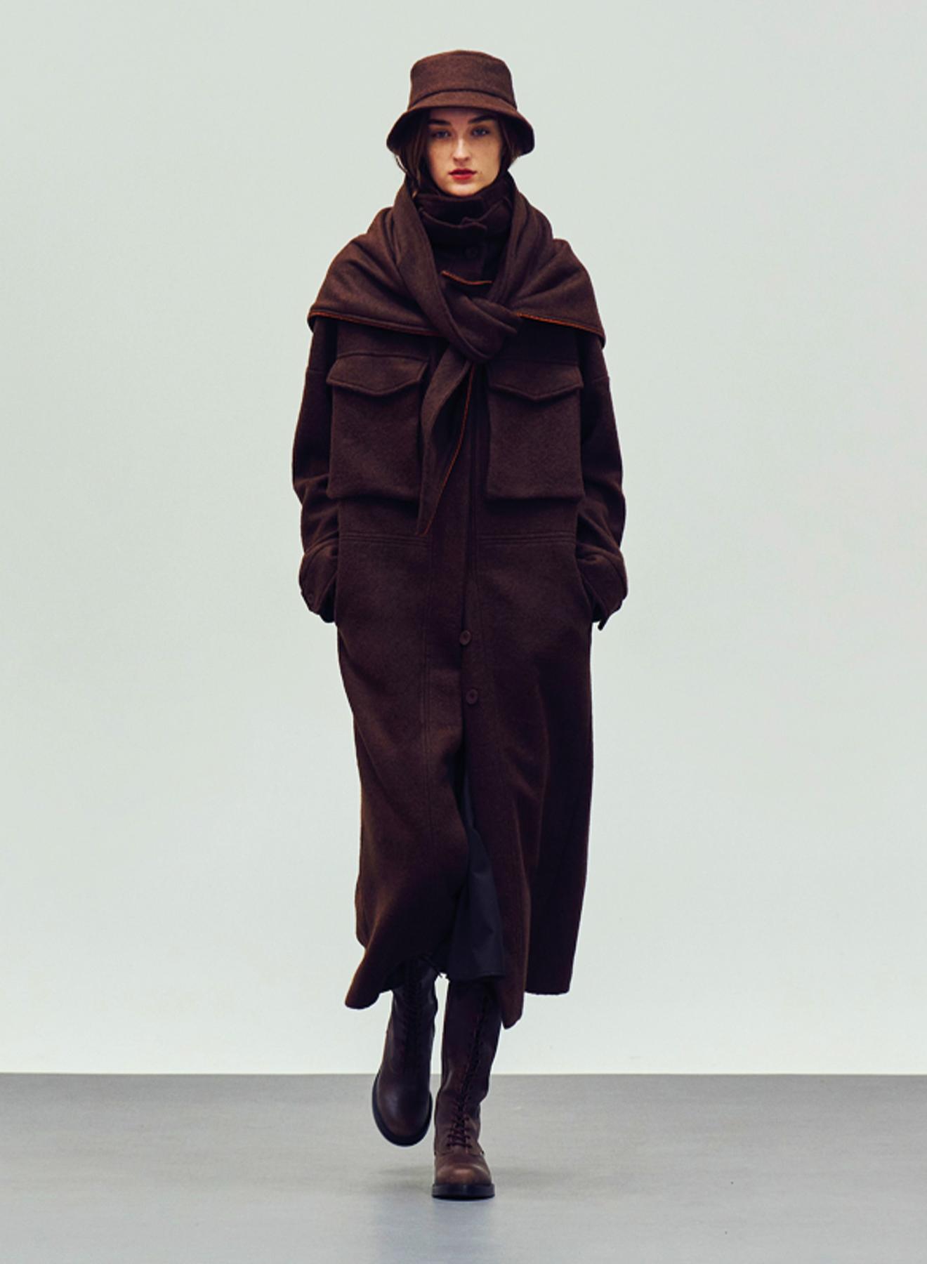 Brown long Coat with external front pockets "OLEANDER" Devotion Twins - 1