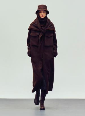 Brown long Coat with external front pockets "OLEANDER" Devotion Twins - 49114