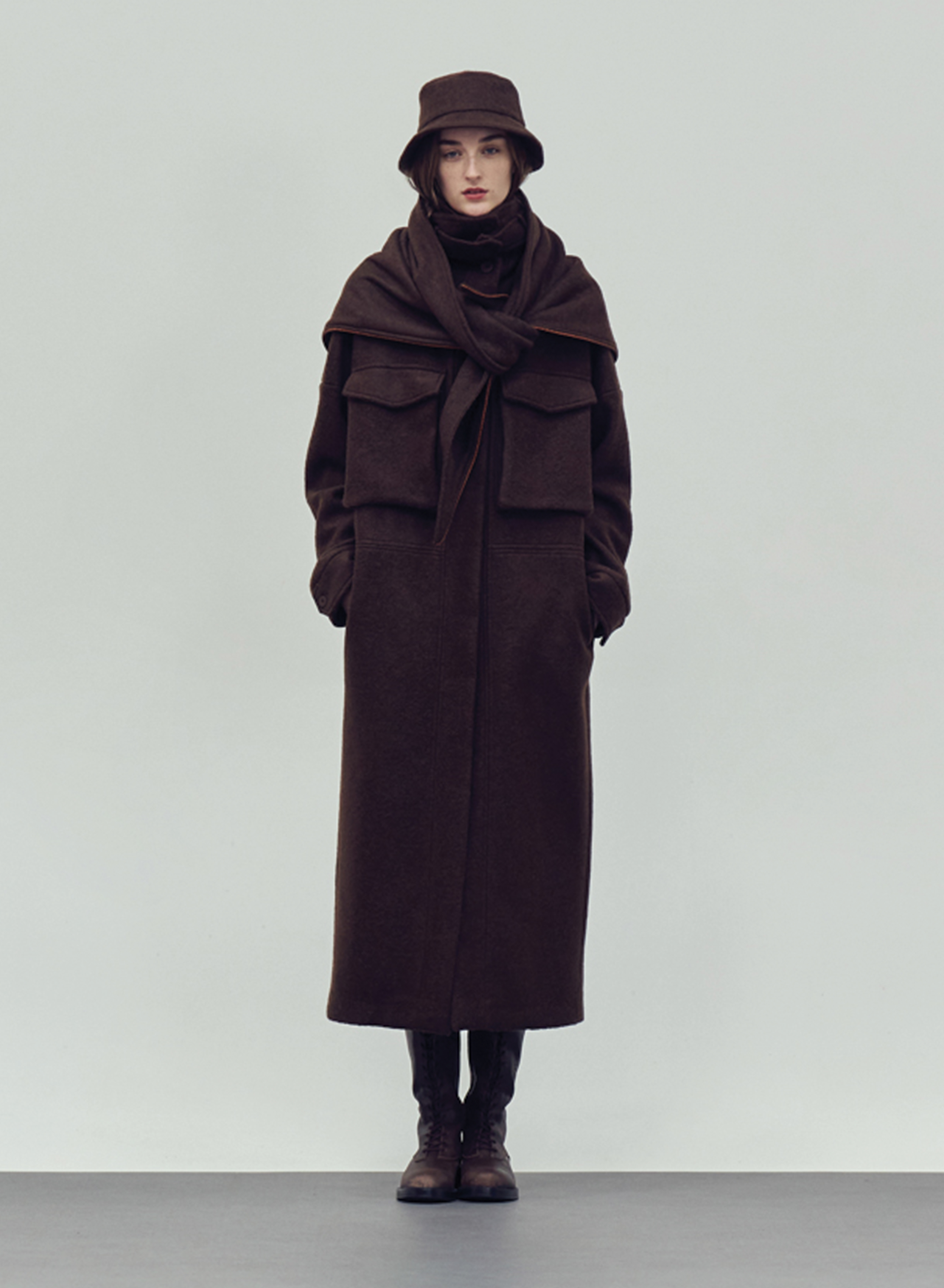 Brown long Coat with external front pockets "OLEANDER" Devotion Twins - 1