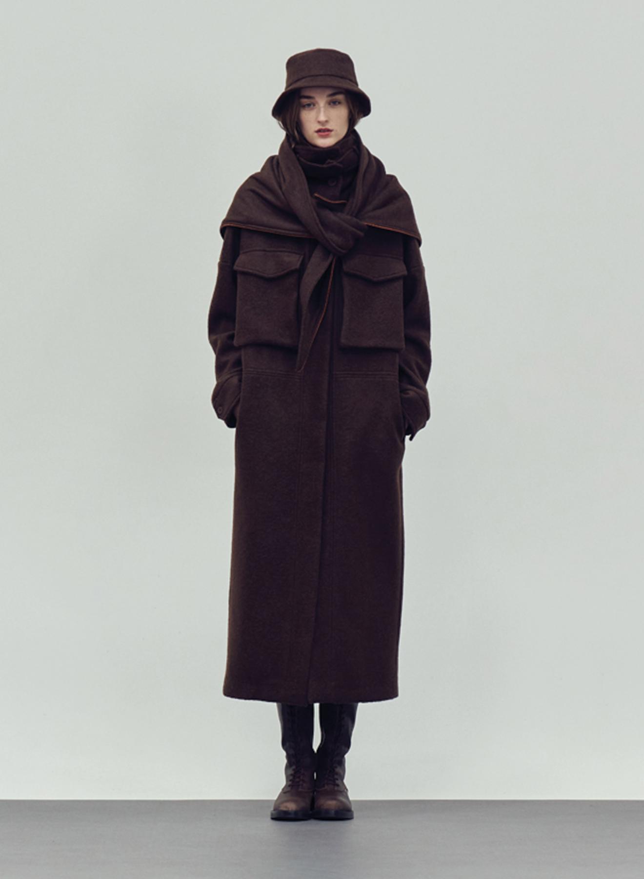 Brown long Coat with external front pockets "OLEANDER" Devotion Twins - 2