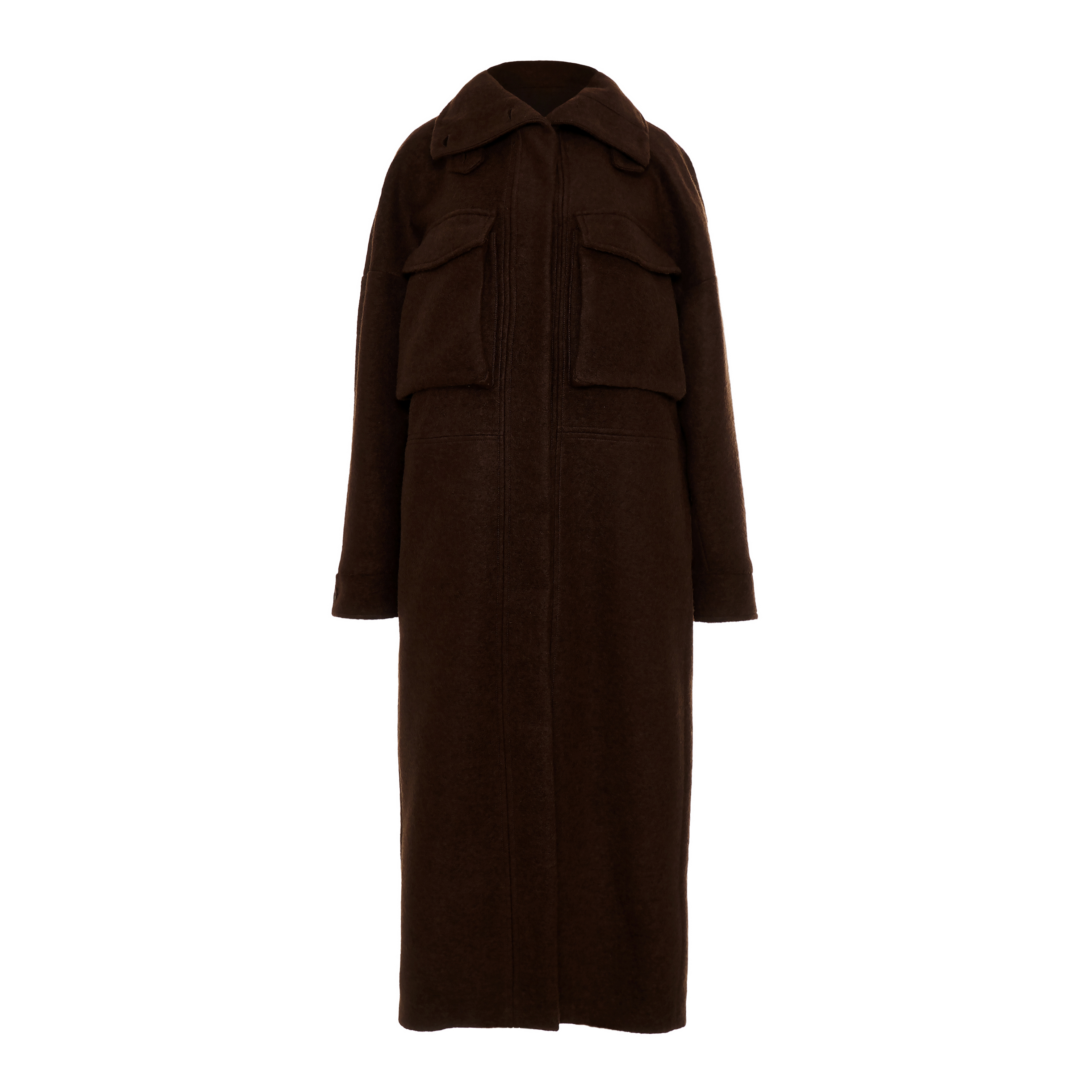 Brown long Coat with external front pockets "OLEANDER" Devotion Twins - 2