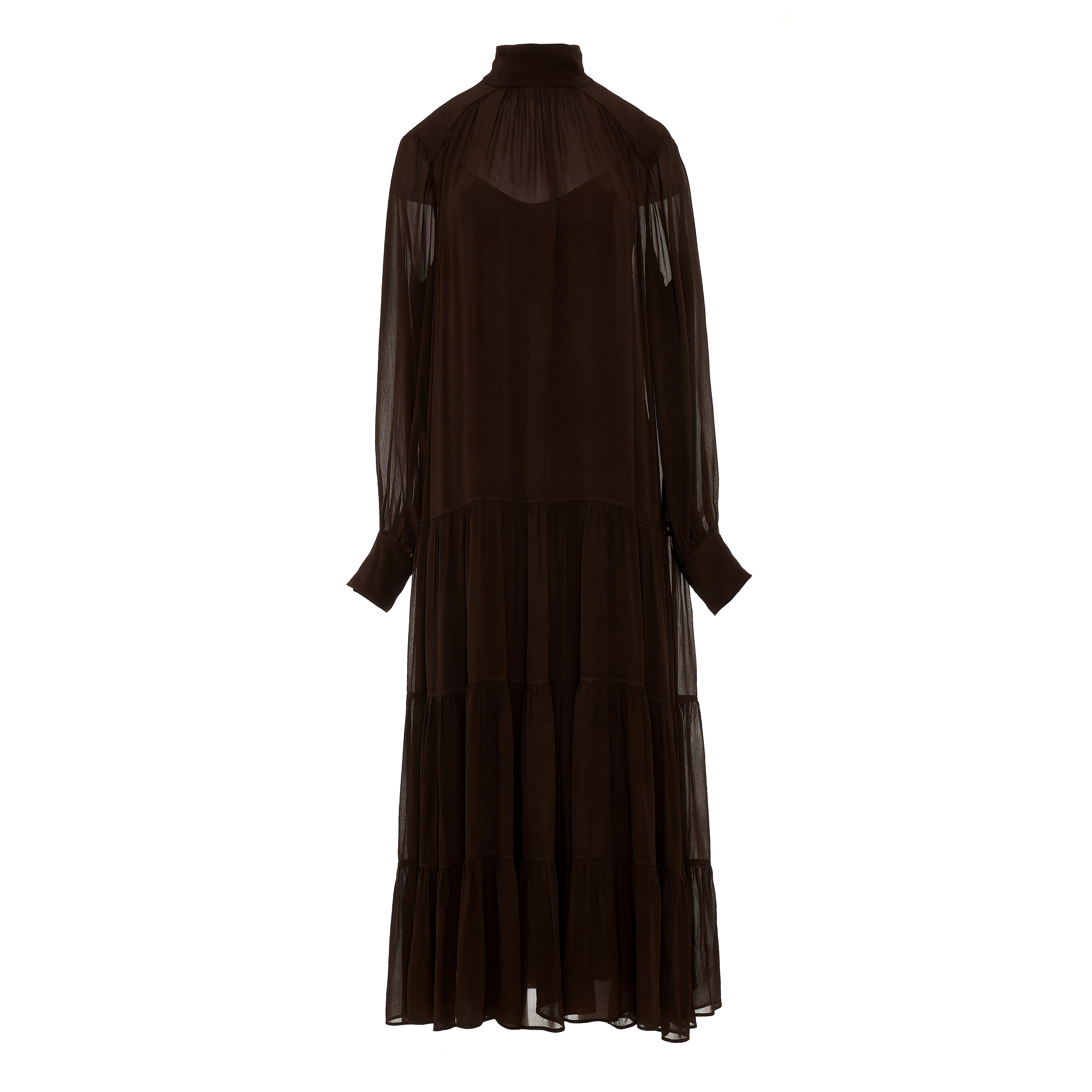 Brown long high neck Dress with long sleeves "COBRA SAFFON" Devotion Twins - 3