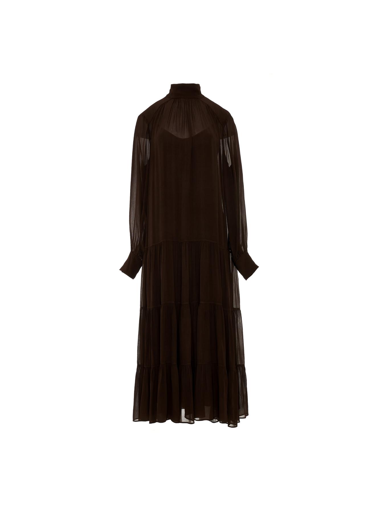 Brown long high neck Dress with long sleeves "COBRA SAFFON" Devotion Twins - 4