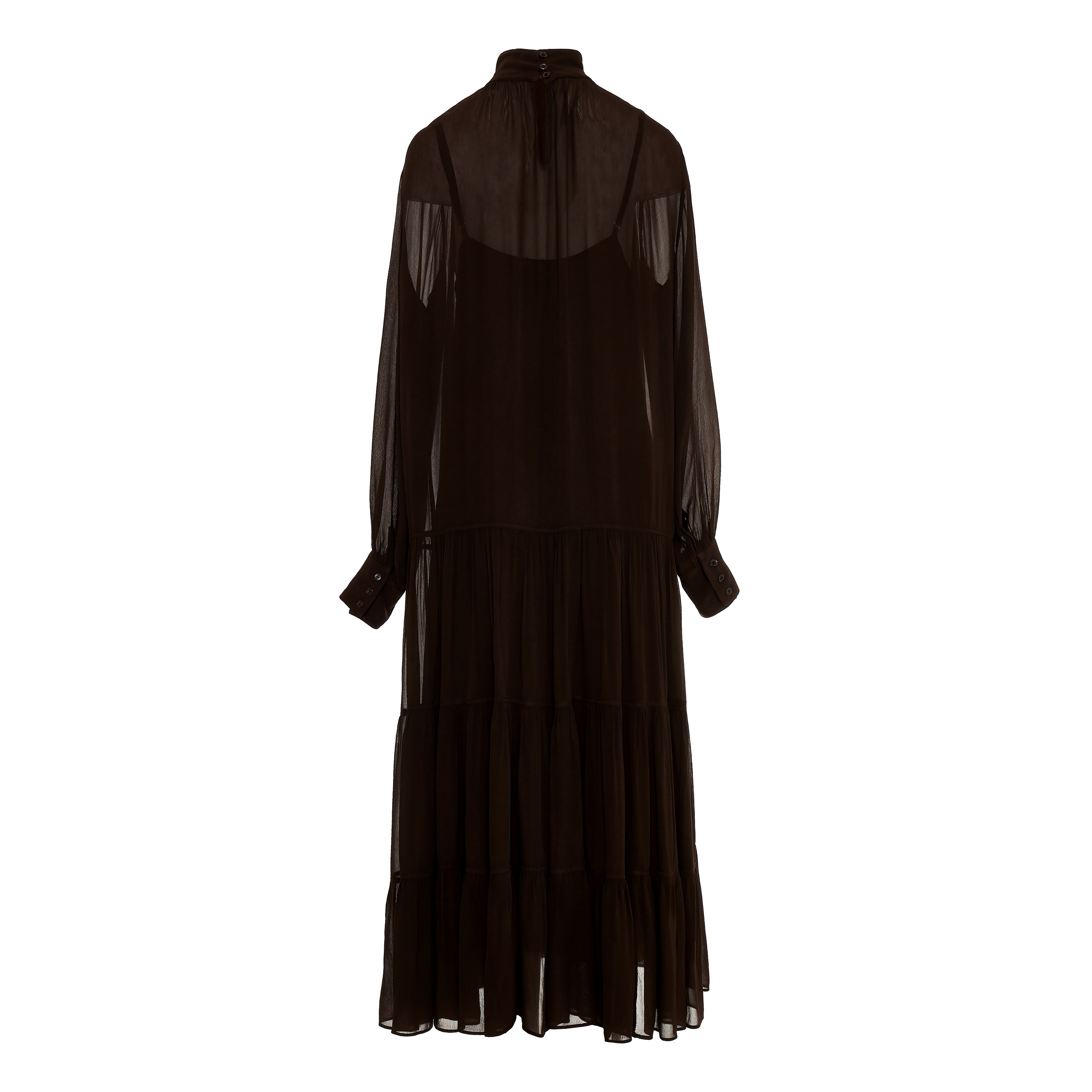 Brown long high neck Dress with long sleeves "COBRA SAFFON" Devotion Twins - 4