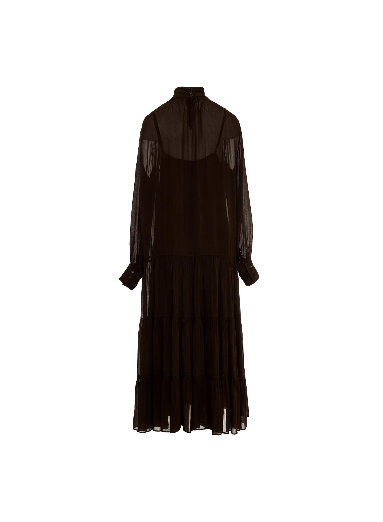 Brown long high neck Dress with long sleeves "COBRA SAFFON" Devotion Twins - 5