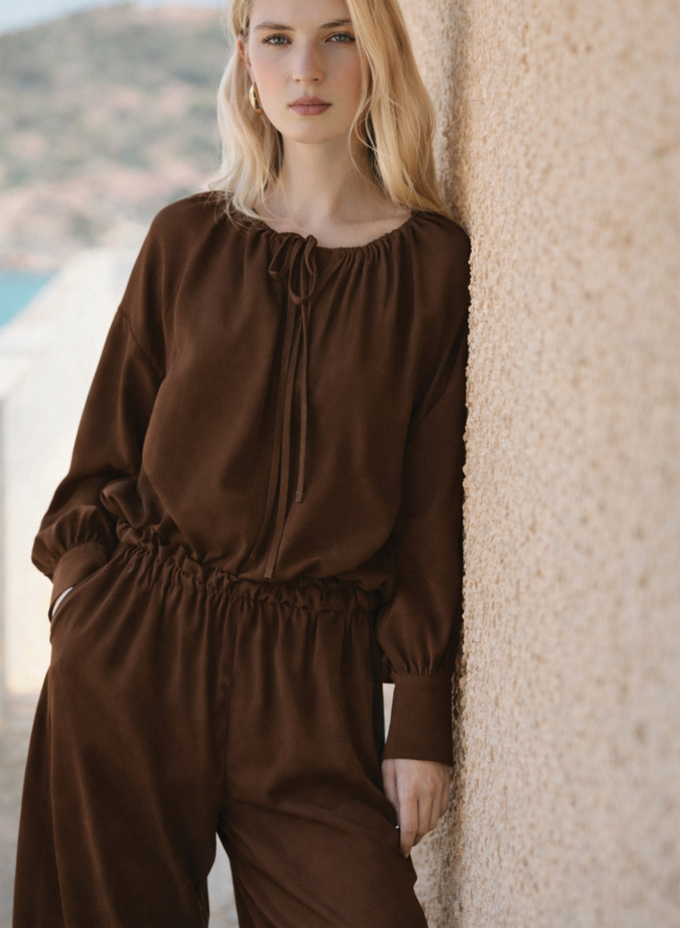 Chocolate Blouse with cuffs "SATIN" Devotion Twins - 0