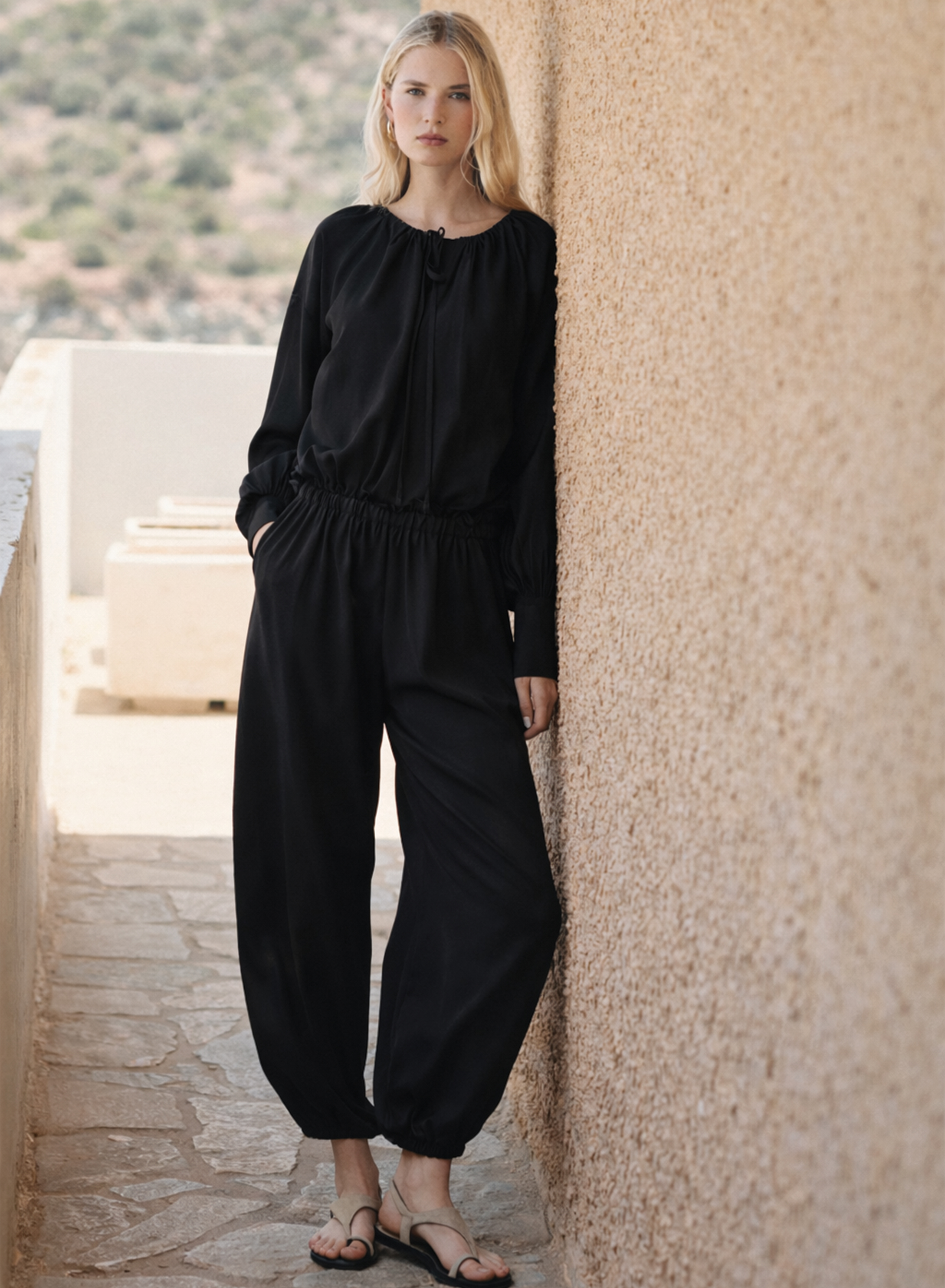 Black Blouse with cuffs "SATIN" Devotion Twins - 2