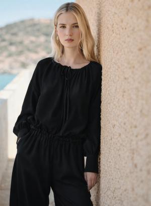 Black Blouse with cuffs "SATIN" Devotion Twins - 54282