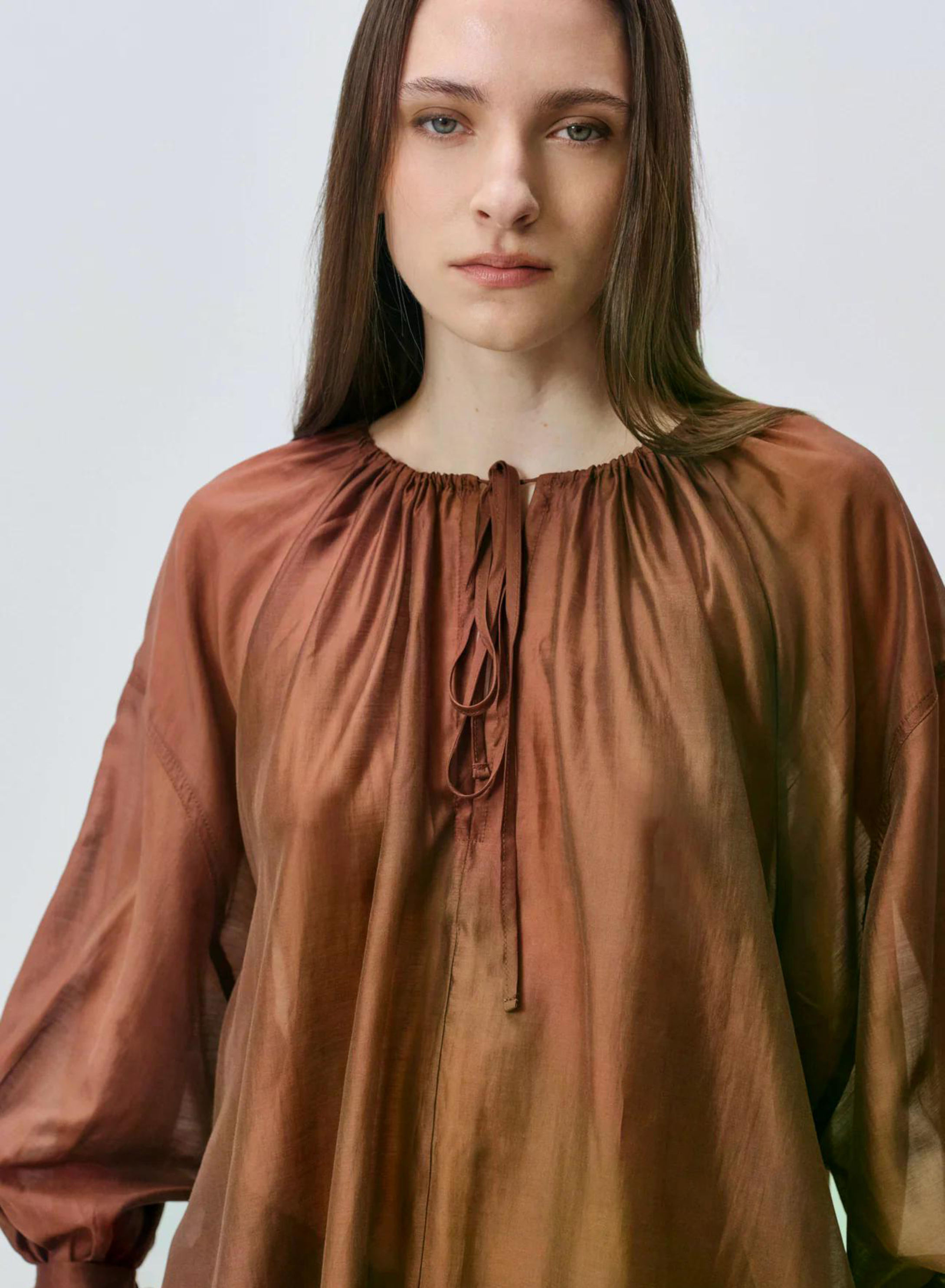 Chocolate Blouse with cuffs "SATIN" Devotion Twins - 2