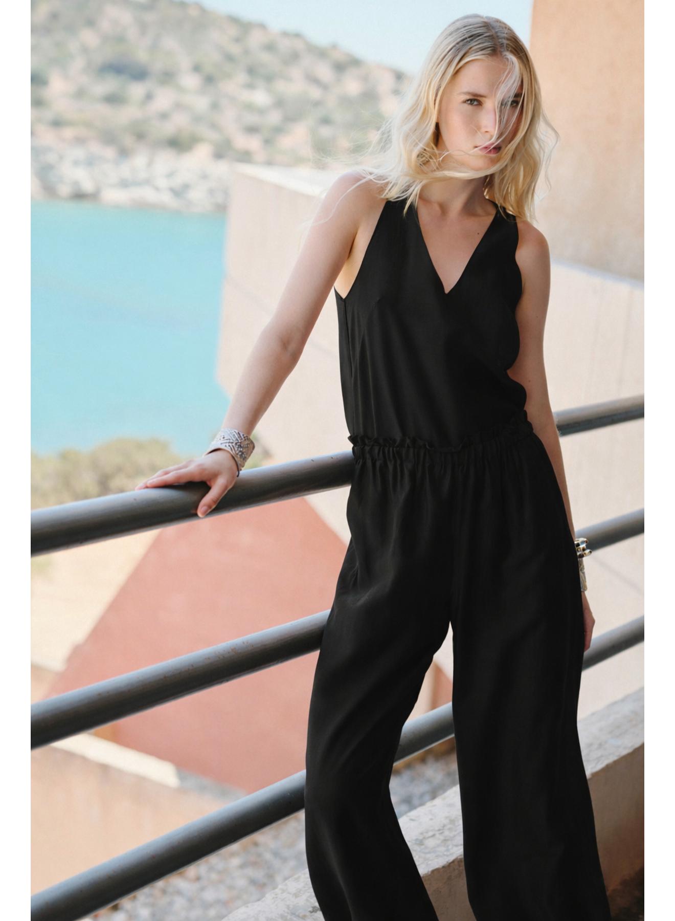 Black sleeveless Blouse with V neckline "LUSTER" Devotion Twins - 1