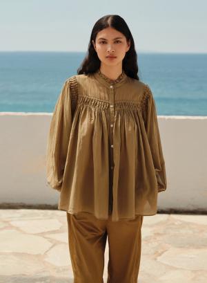 Chocolate voile Shirt with round neckline "BLOOM" Devotion Twins - 54033