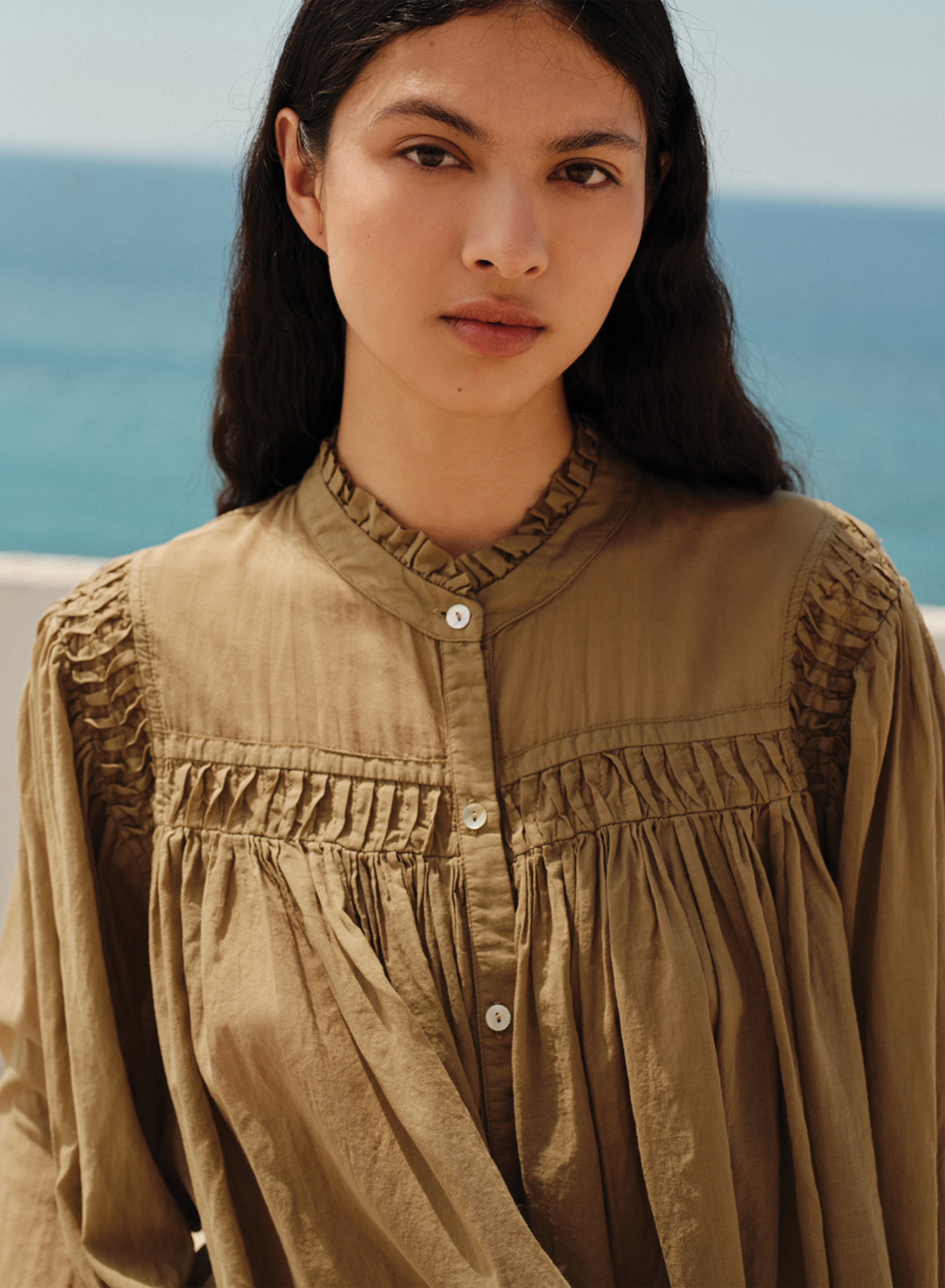 Σοκολά Πουκάμισο voile με στρογγυλή λαιμόκοψη "BLOOM" Devotion Twins - 1