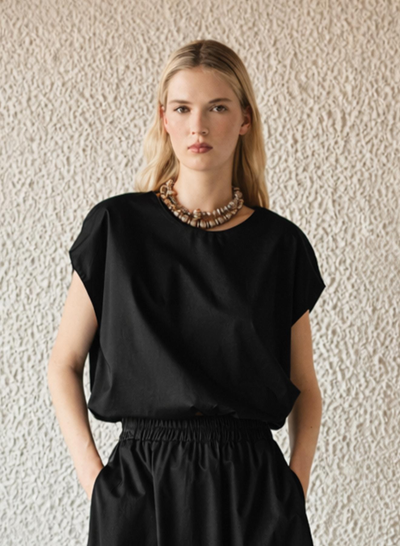 Μαύρη crop Μπλούζα ποπλίνα "ELAN" Devotion Twins - 1