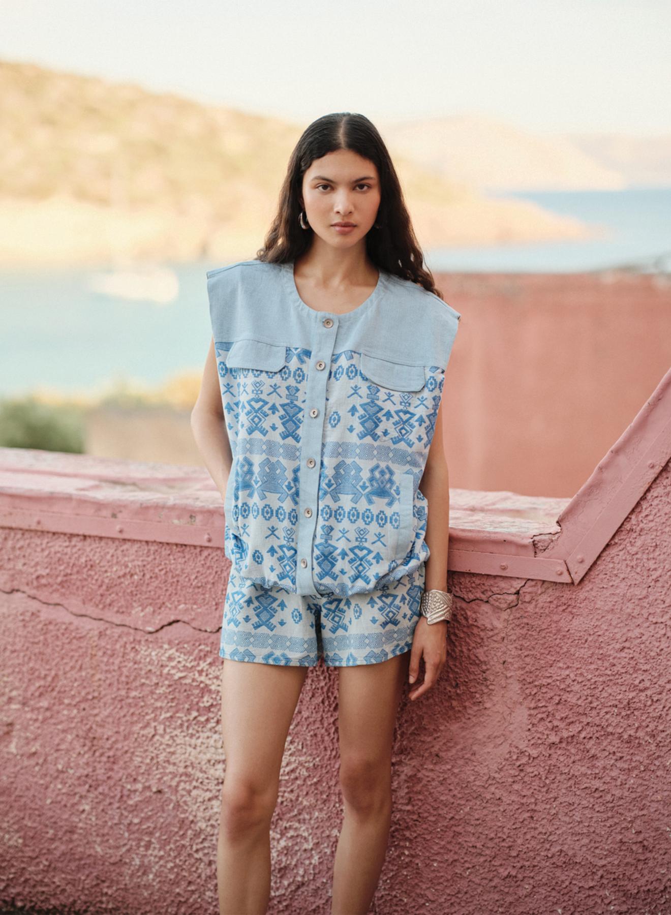 Γαλάζιο Jacket jacquard "GLEAM" Devotion Twins - 1