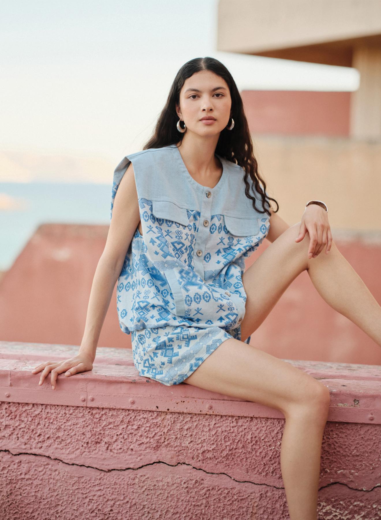 Γαλάζιο Jacket jacquard "GLEAM" Devotion Twins - 2