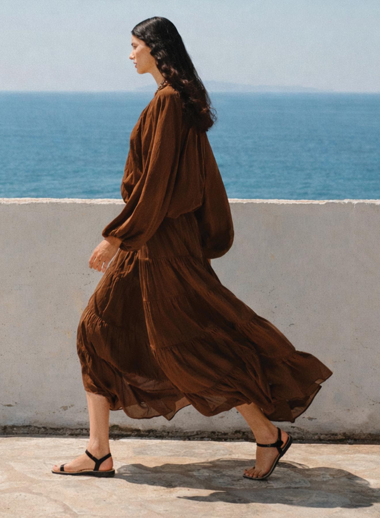 Σοκολά Μπλούζα voile με ballon μανίκια "WILLOW" Devotion Twins - 2