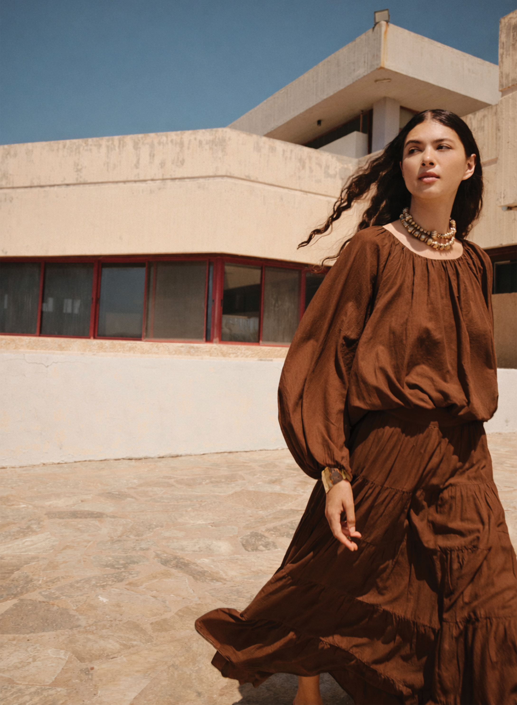 Σοκολά Μπλούζα voile με ballon μανίκια "WILLOW" Devotion Twins - 2