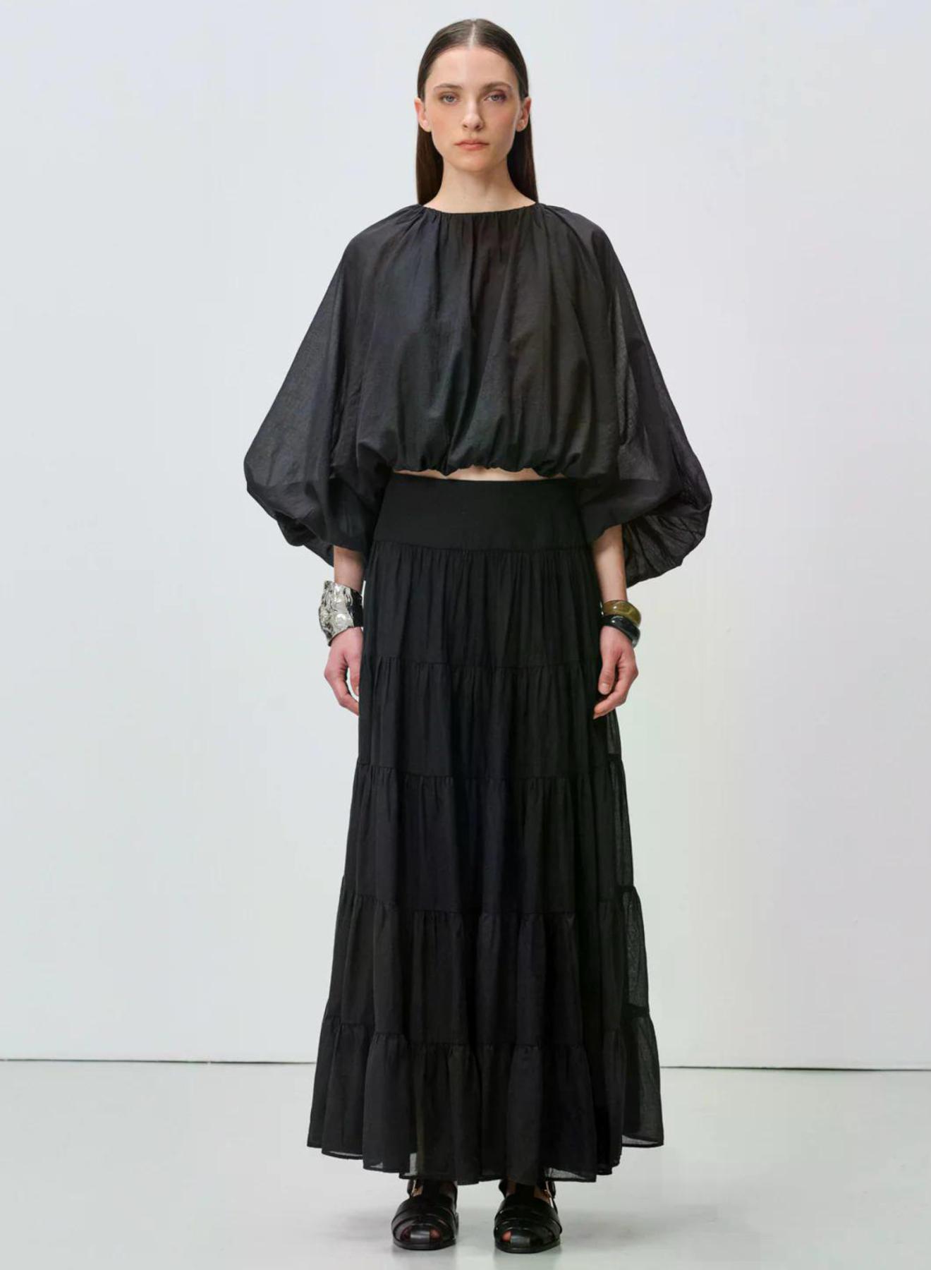 Black voile Blouse with balloon sleeves "WILLOW" Devotion Twins - 3