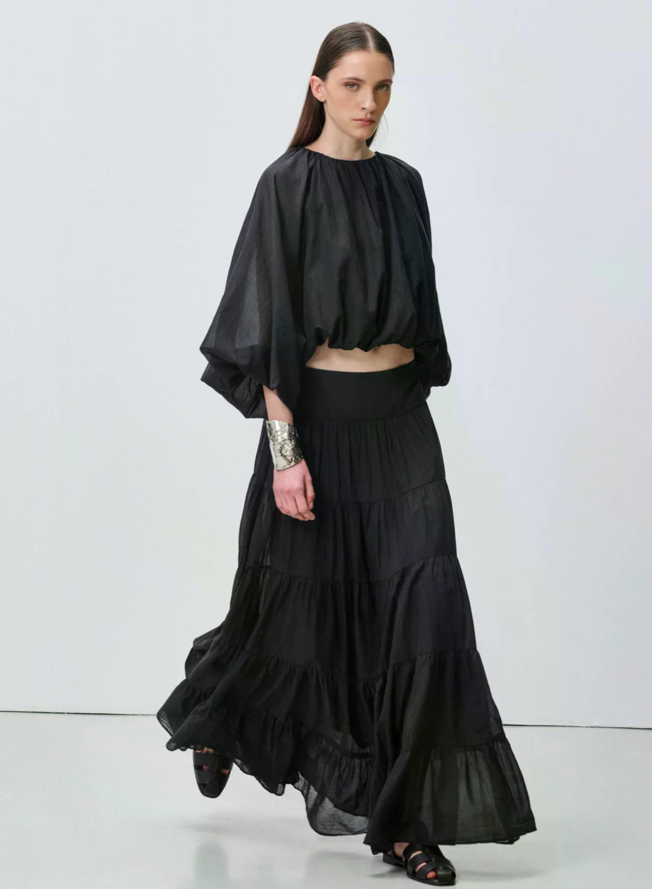 Black voile Blouse with balloon sleeves "WILLOW" Devotion Twins - 1