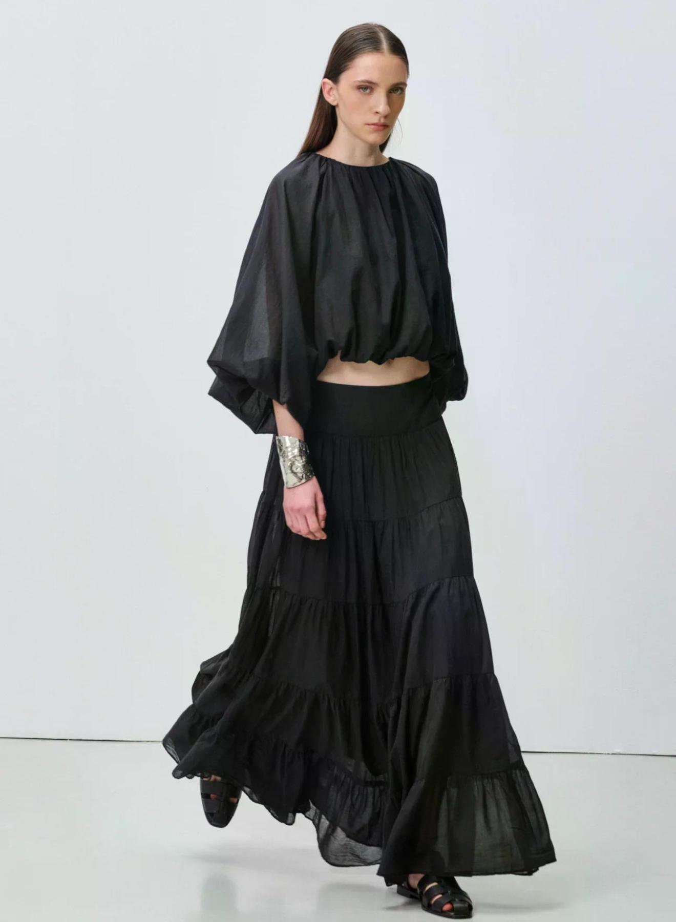 Black voile Blouse with balloon sleeves "WILLOW" Devotion Twins - 2