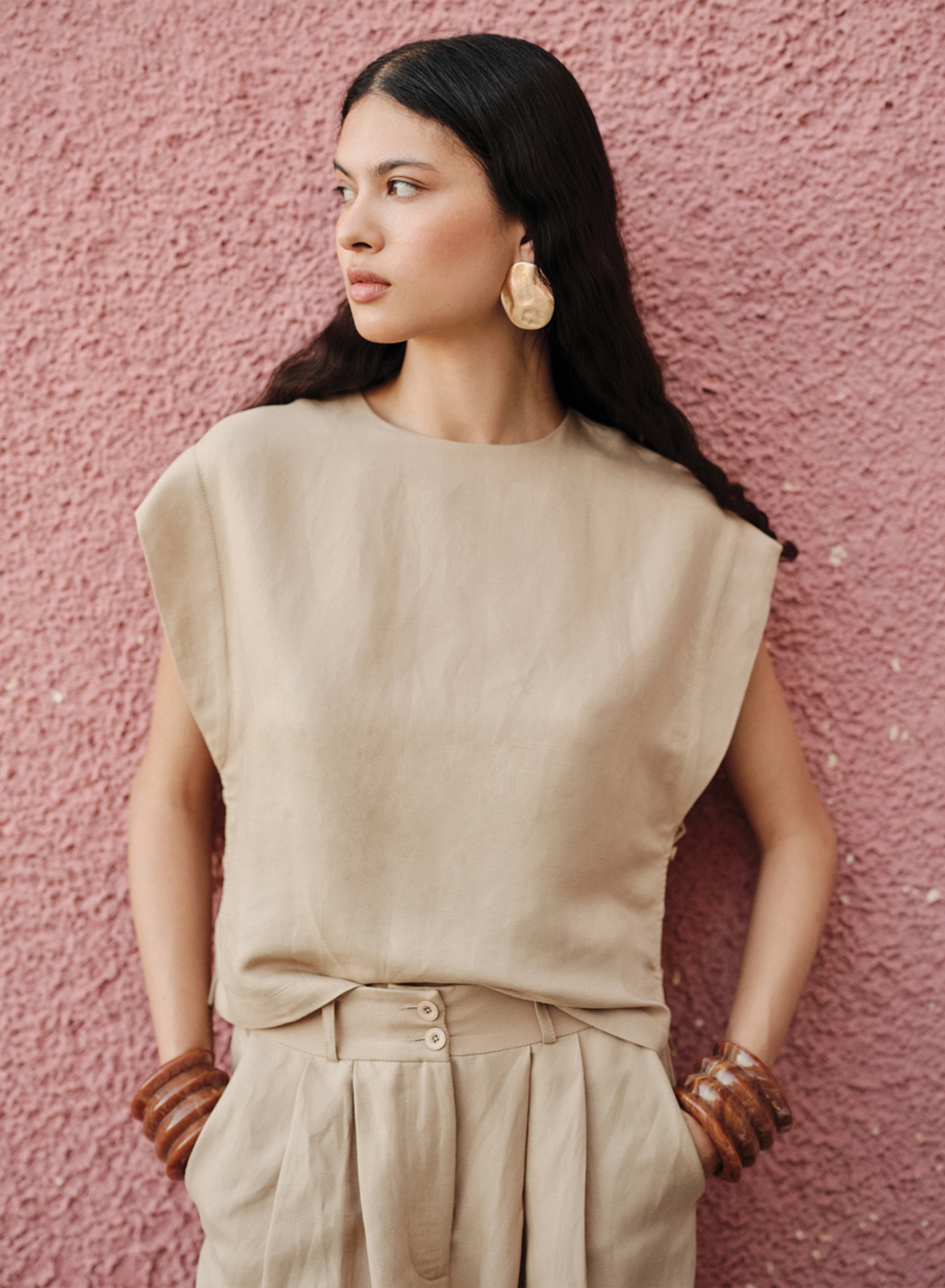 Μπεζ αμάνικη Μπλούζα "FIG" Devotion Twins - 0