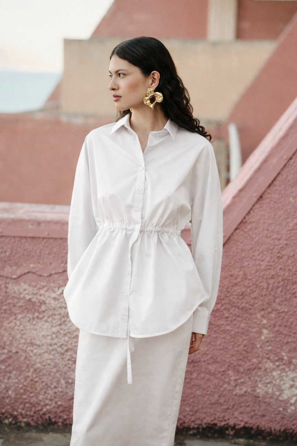 White popline Shirt with waist drawistring "REALM" Devotion Twins - 2