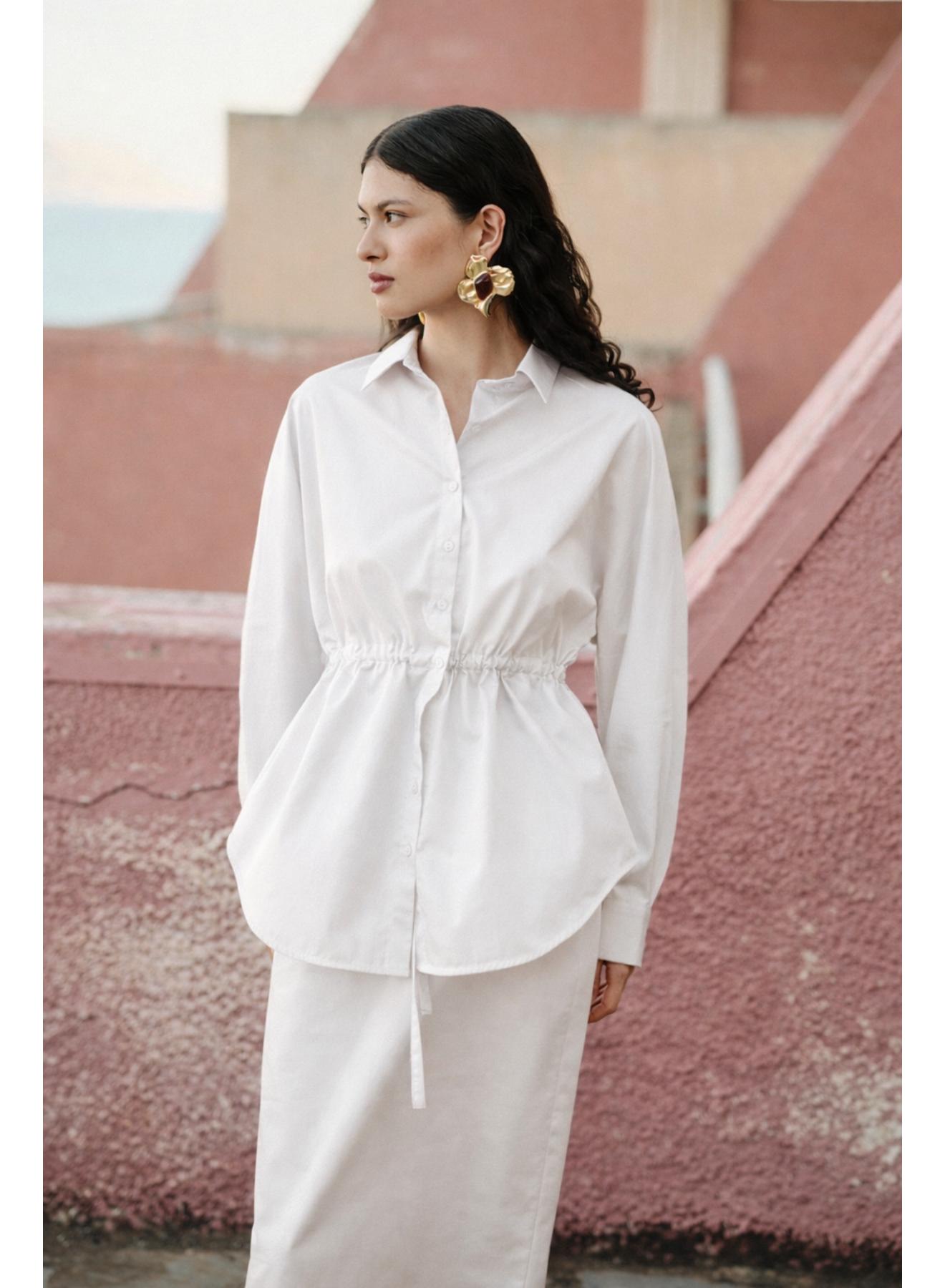 White popline Shirt with waist drawistring "REALM" Devotion Twins - 3