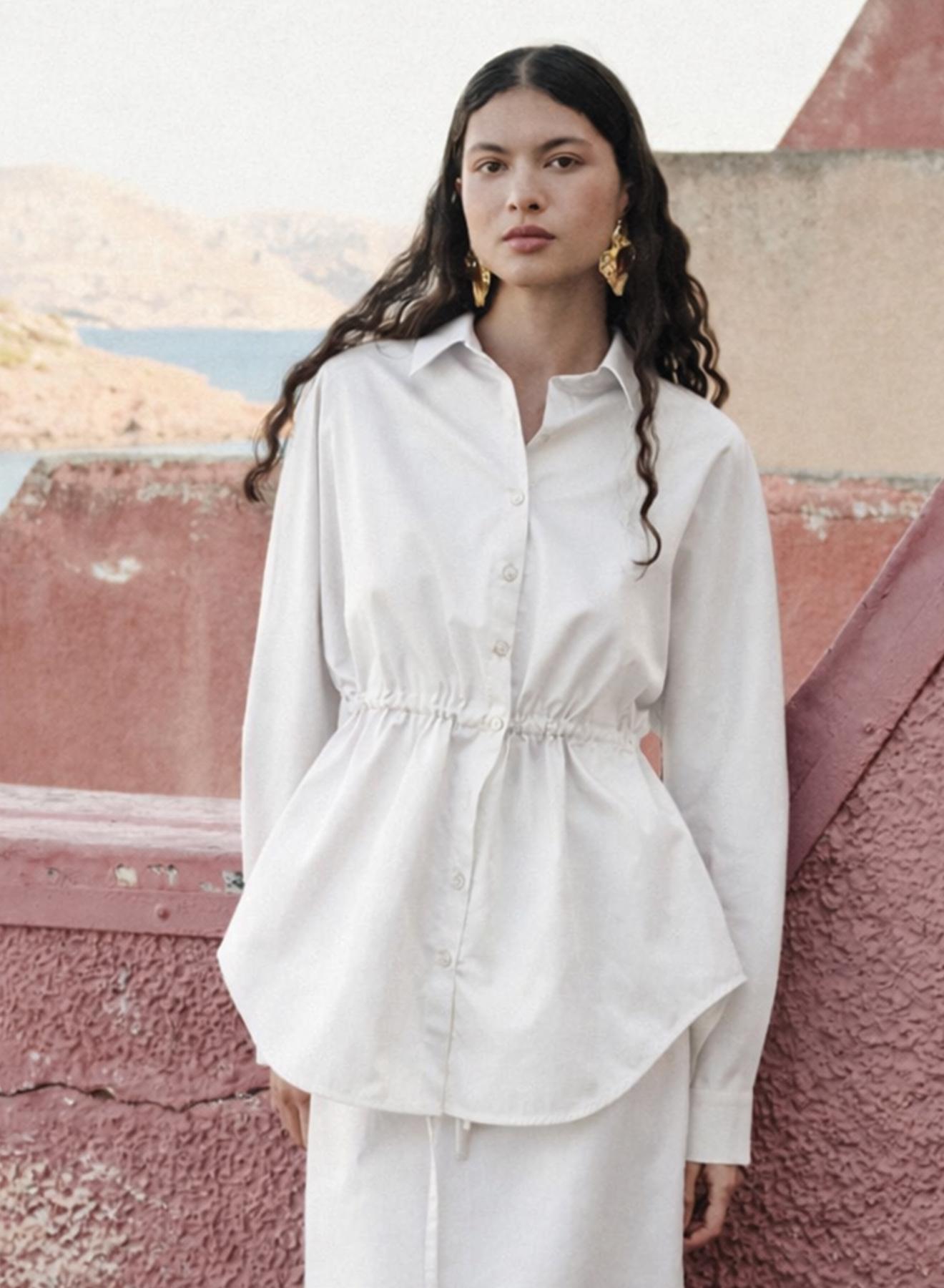 White popline Shirt with waist drawistring "REALM" Devotion Twins - 1