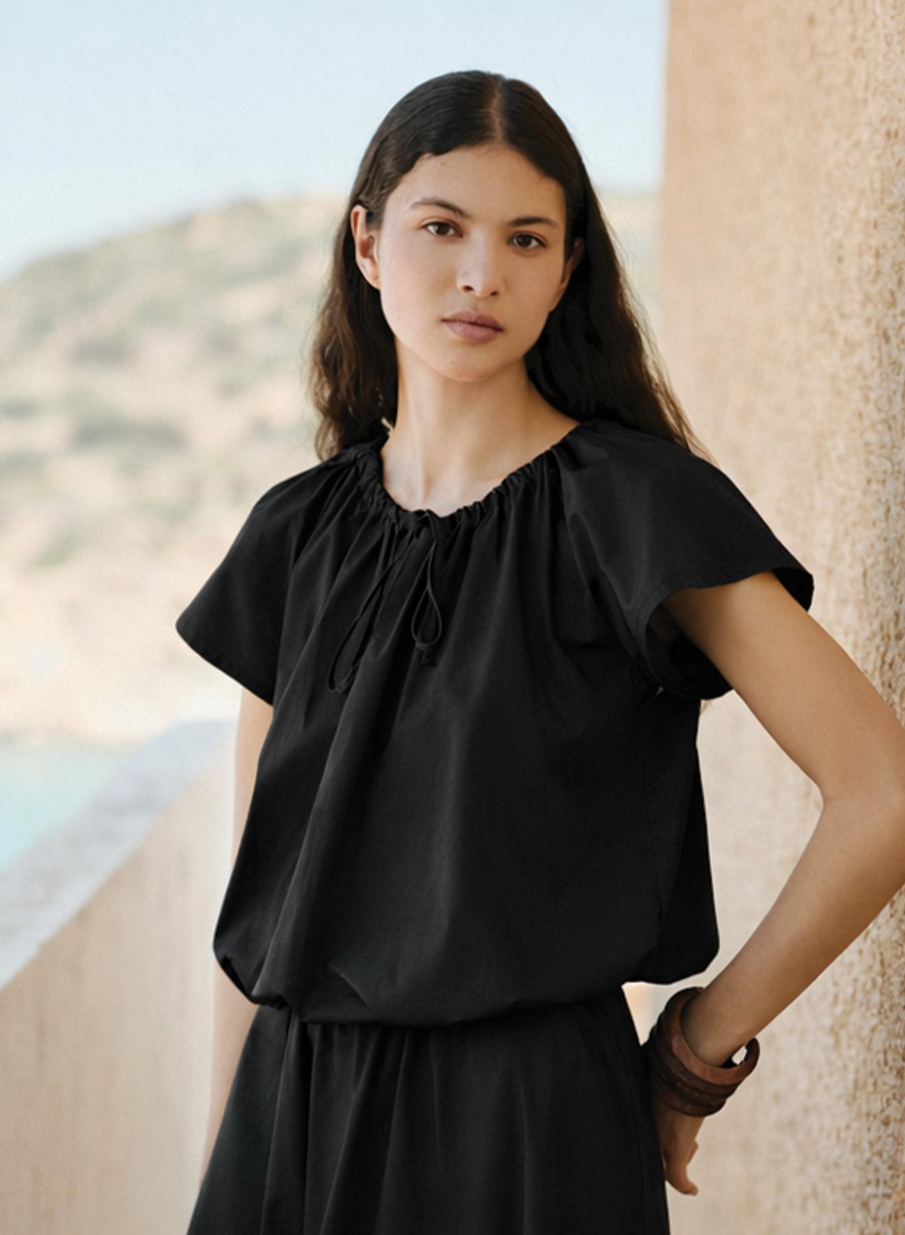 Μαύρη Μπλούζα ποπλίνα "THALASSA" Devotion Twins - 1