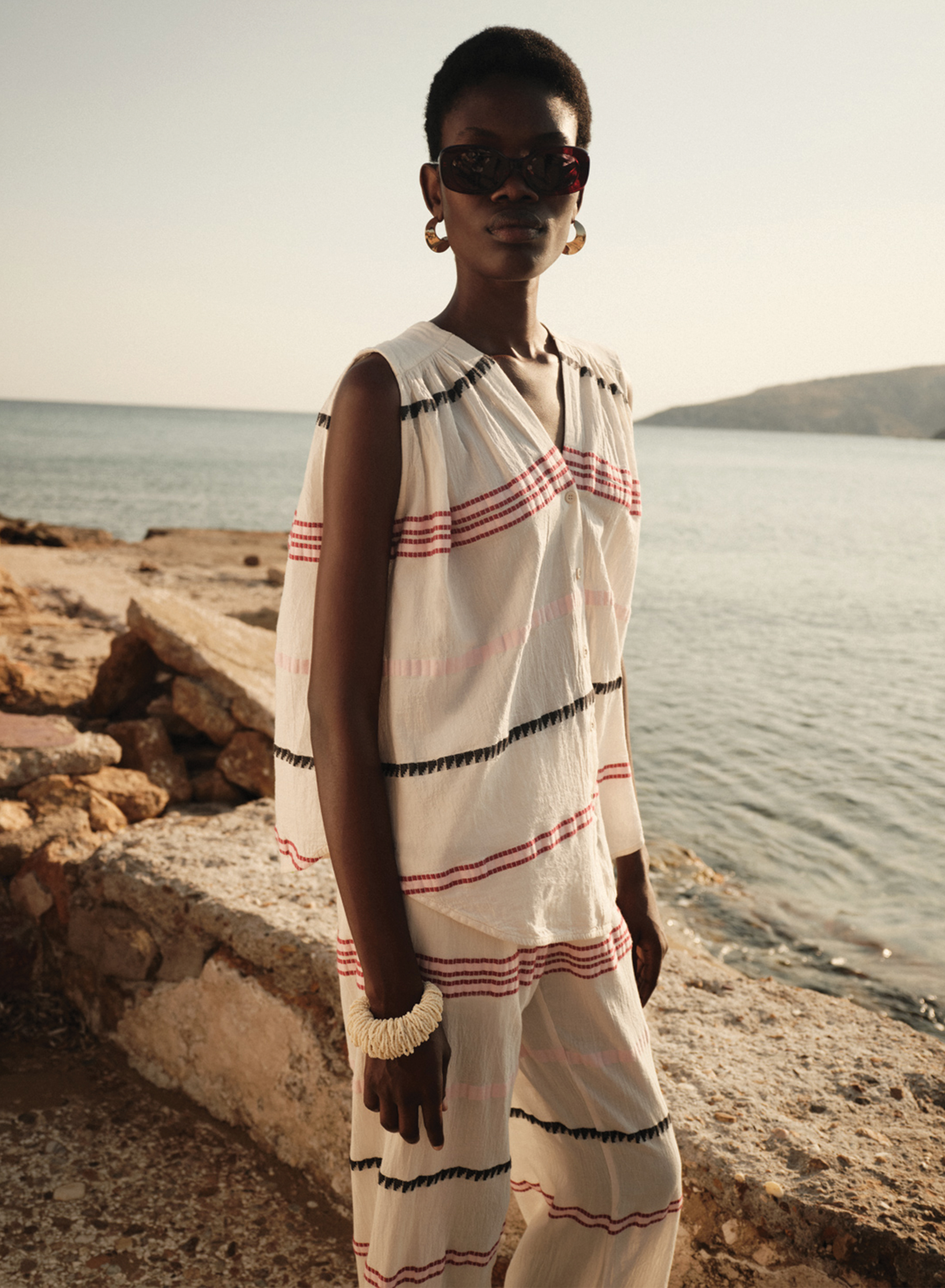 Off White αμάνικο jacquard Πουκάμισο "NORESSA" Devotion Twins - 0