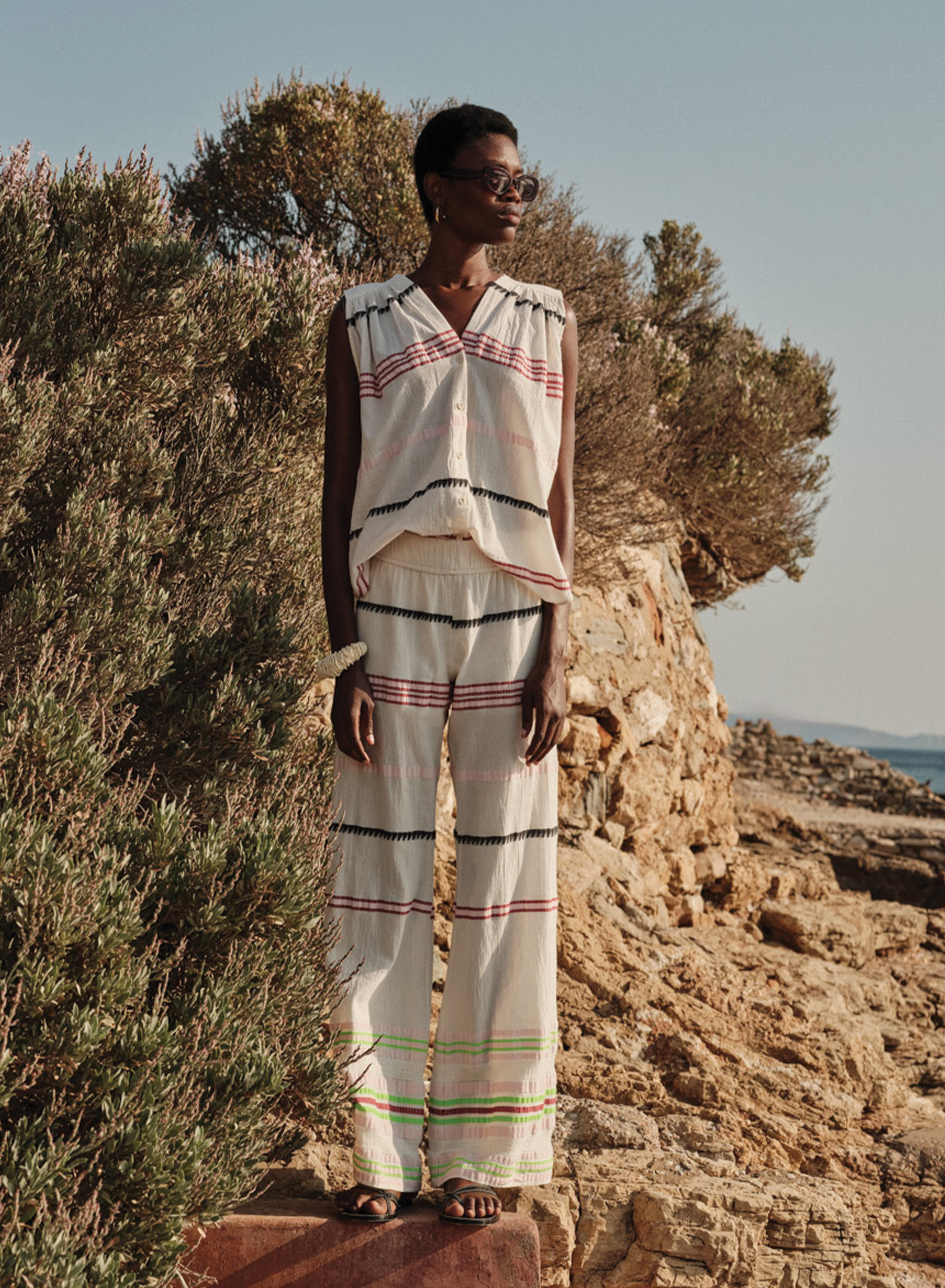 Off White αμάνικο jacquard Πουκάμισο "NORESSA" Devotion Twins - 2