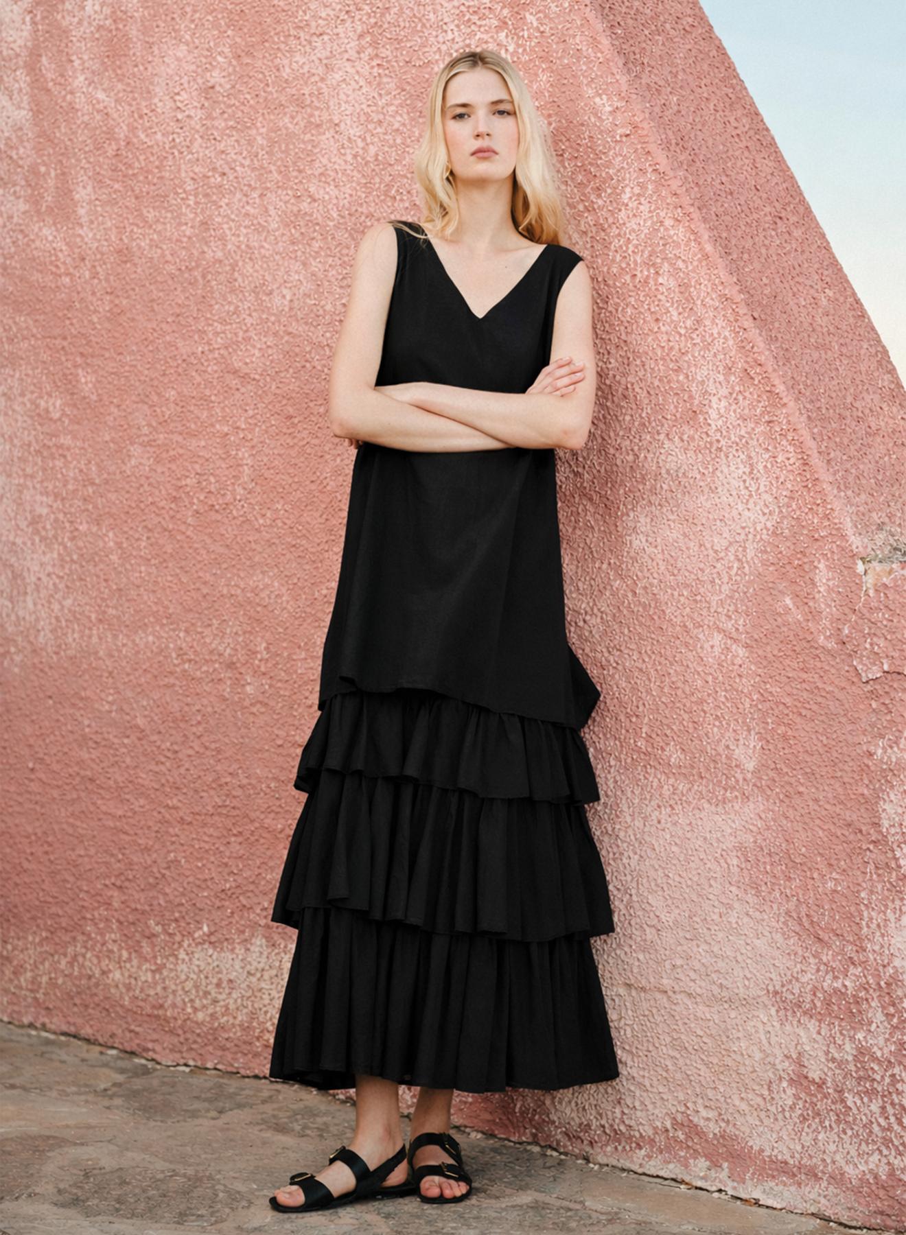 Black voile Dress with ruffles "SUNFALL" Devotion Twins - 1