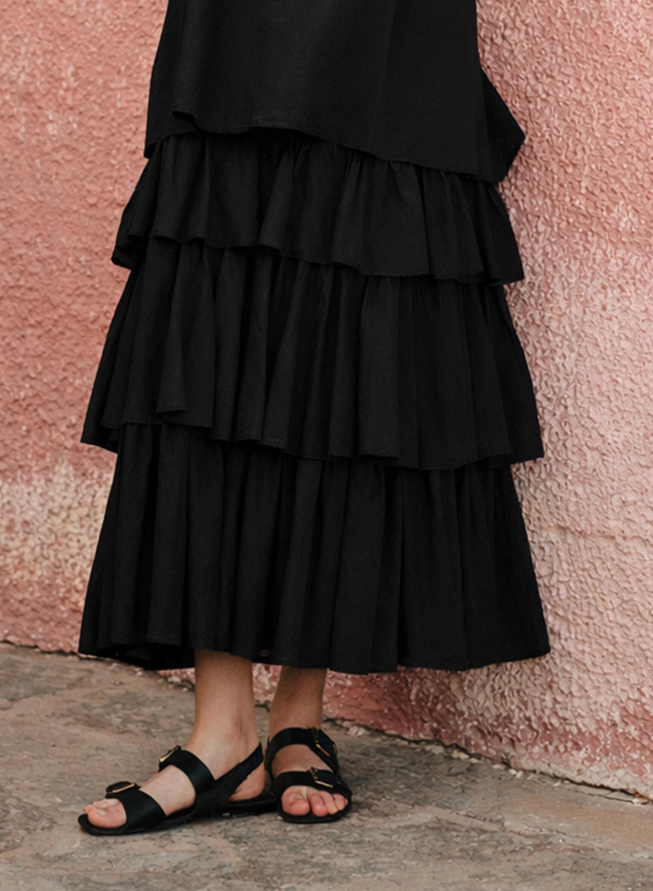 Black voile Dress with ruffles "SUNFALL" Devotion Twins - 2