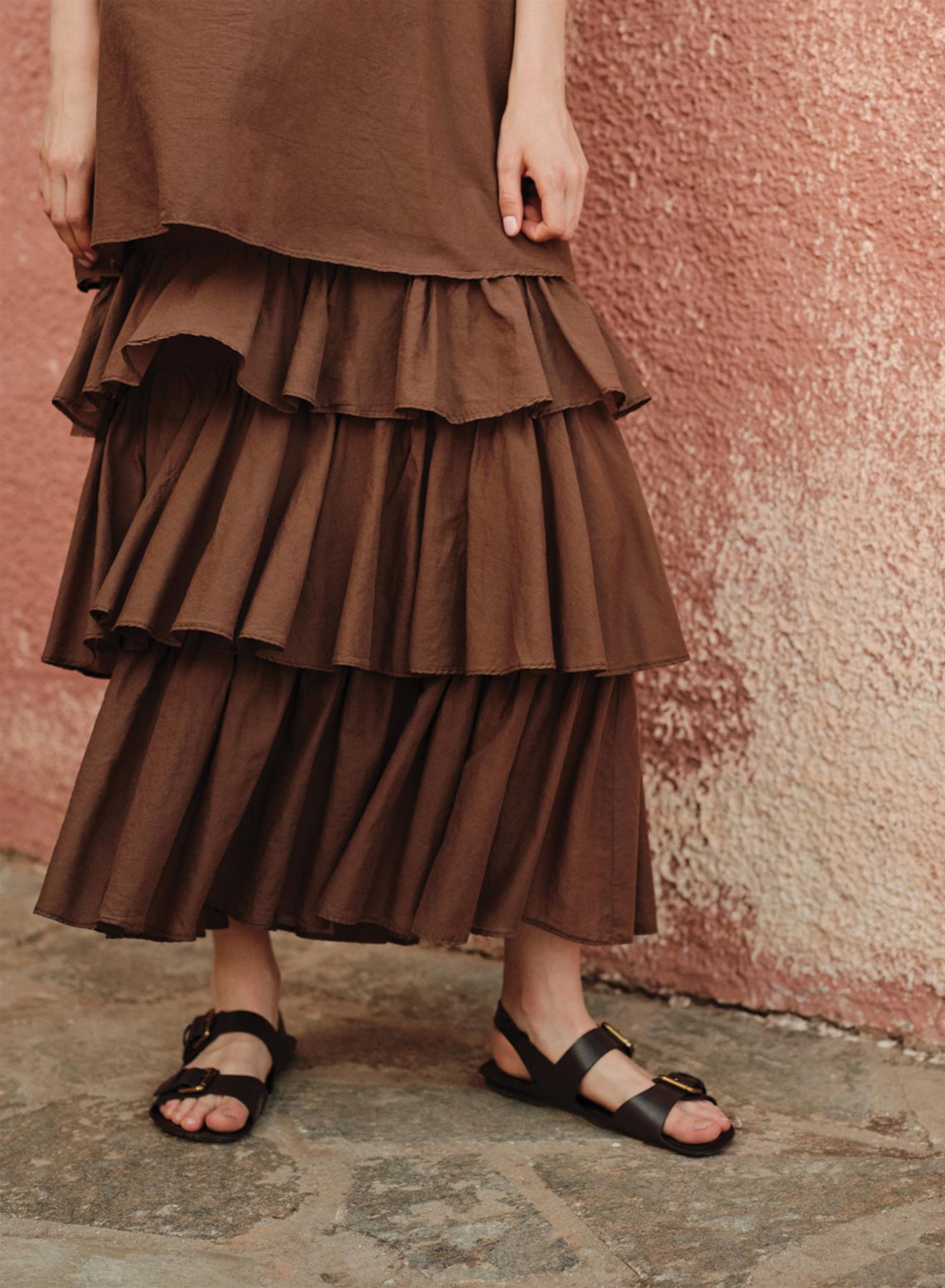 Chocolate voile Dress with ruffles "SUNFALL" Devotion Twins - 2