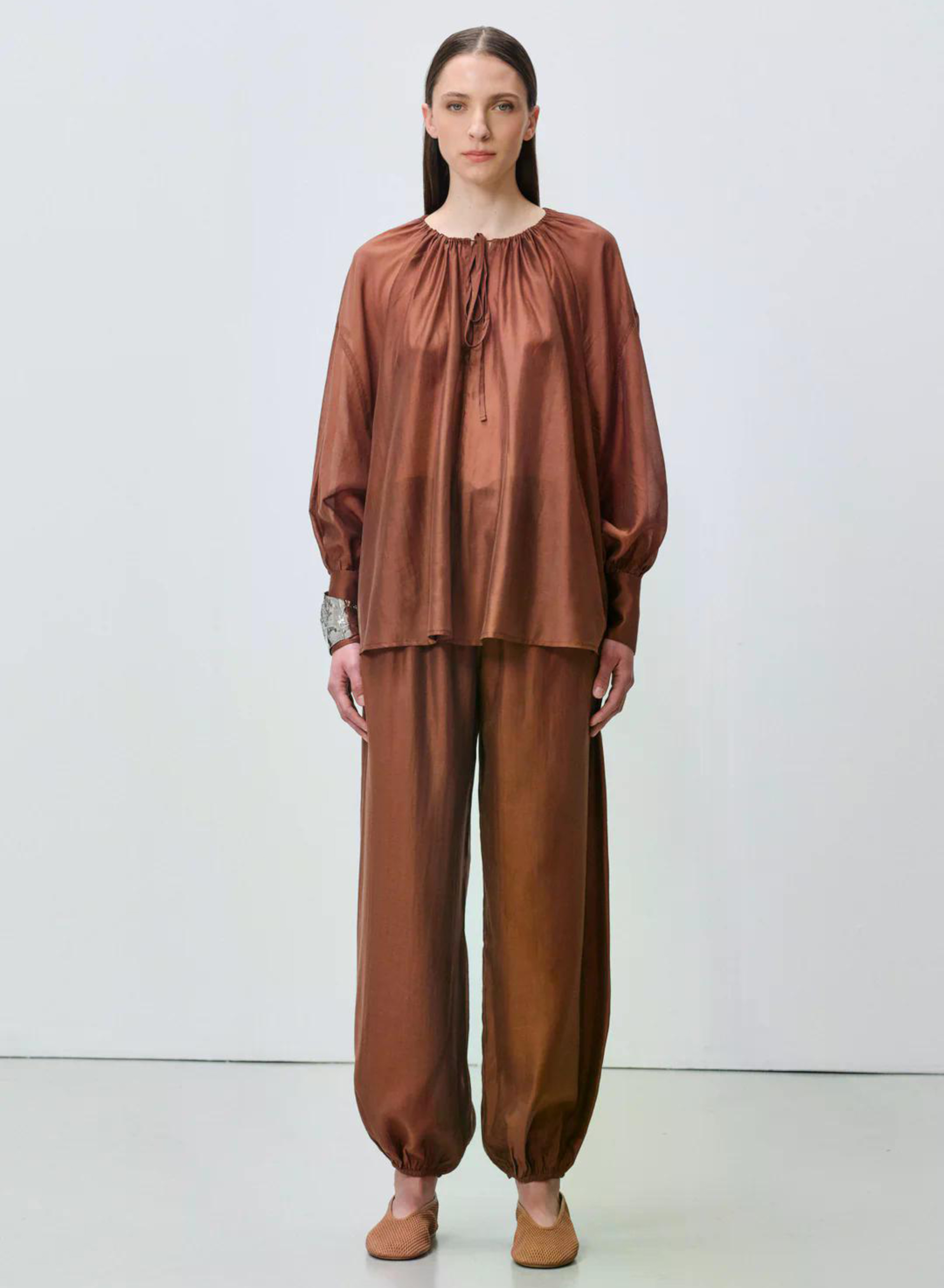 Chocolate Pants with elasticated waistband and hem "SILKSTONE" Devotion Twins - 0