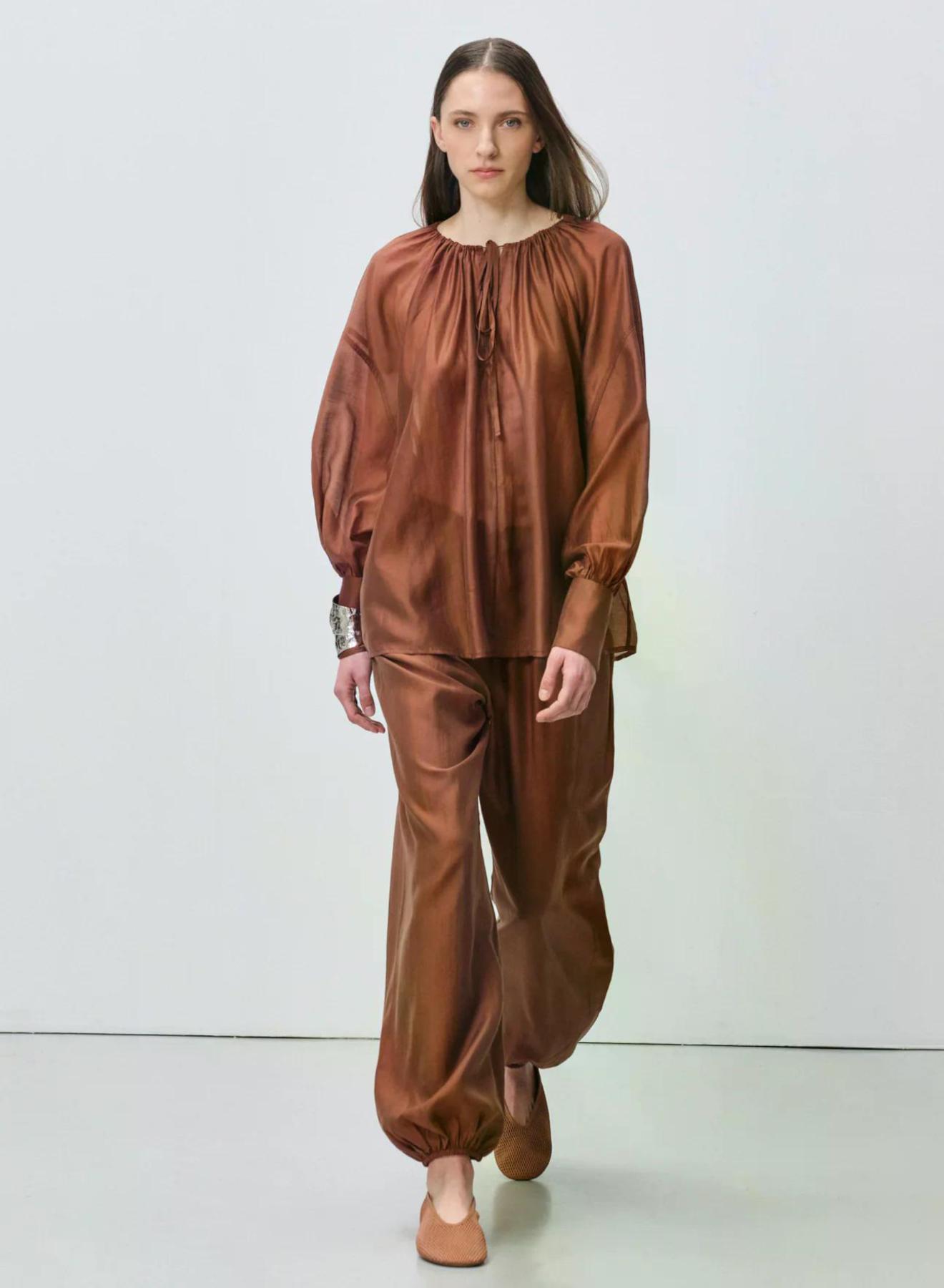 Chocolate Pants with elasticated waistband and hem "SILKSTONE" Devotion Twins - 3