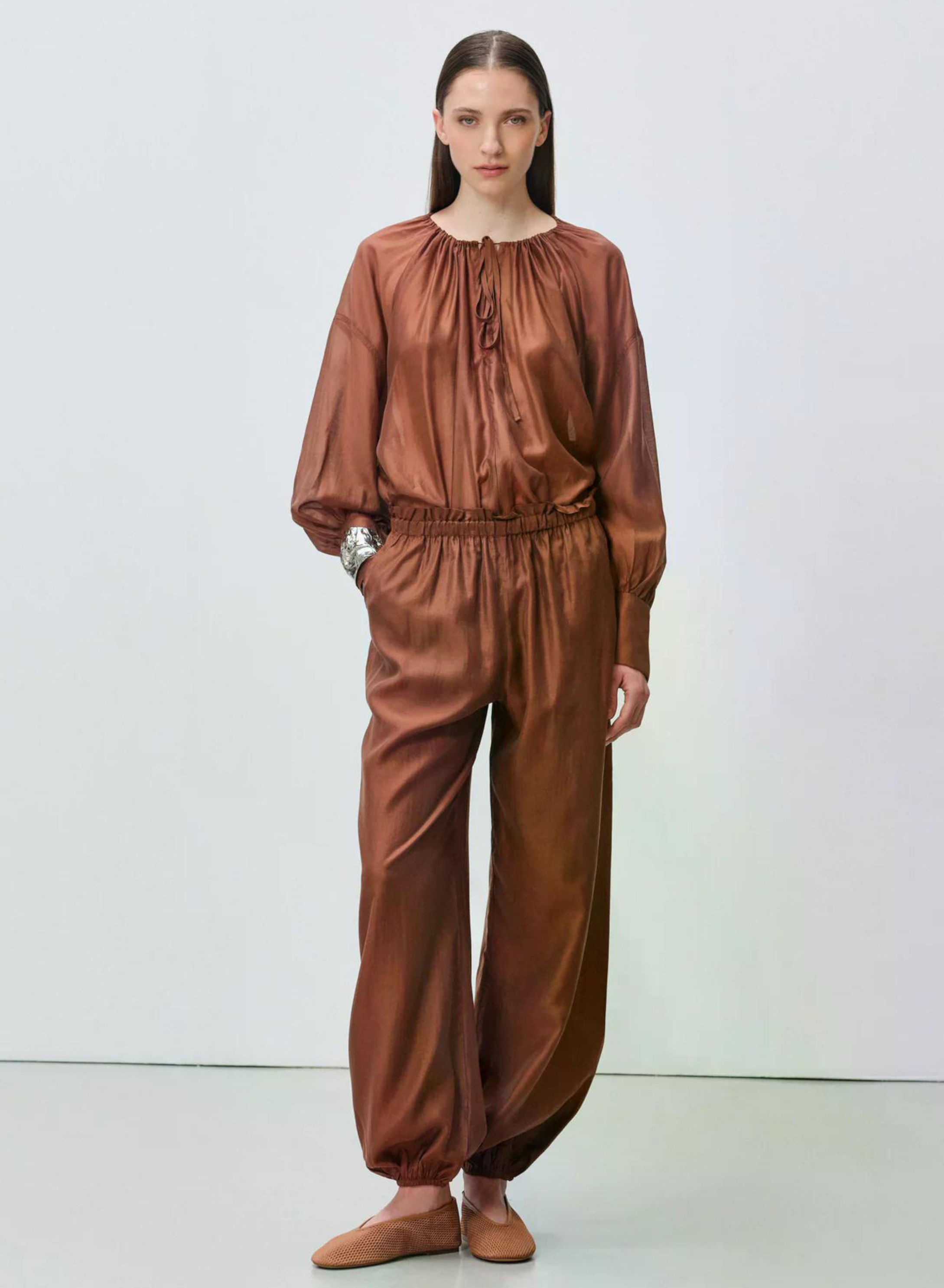 Chocolate Pants with elasticated waistband and hem "SILKSTONE" Devotion Twins - 5