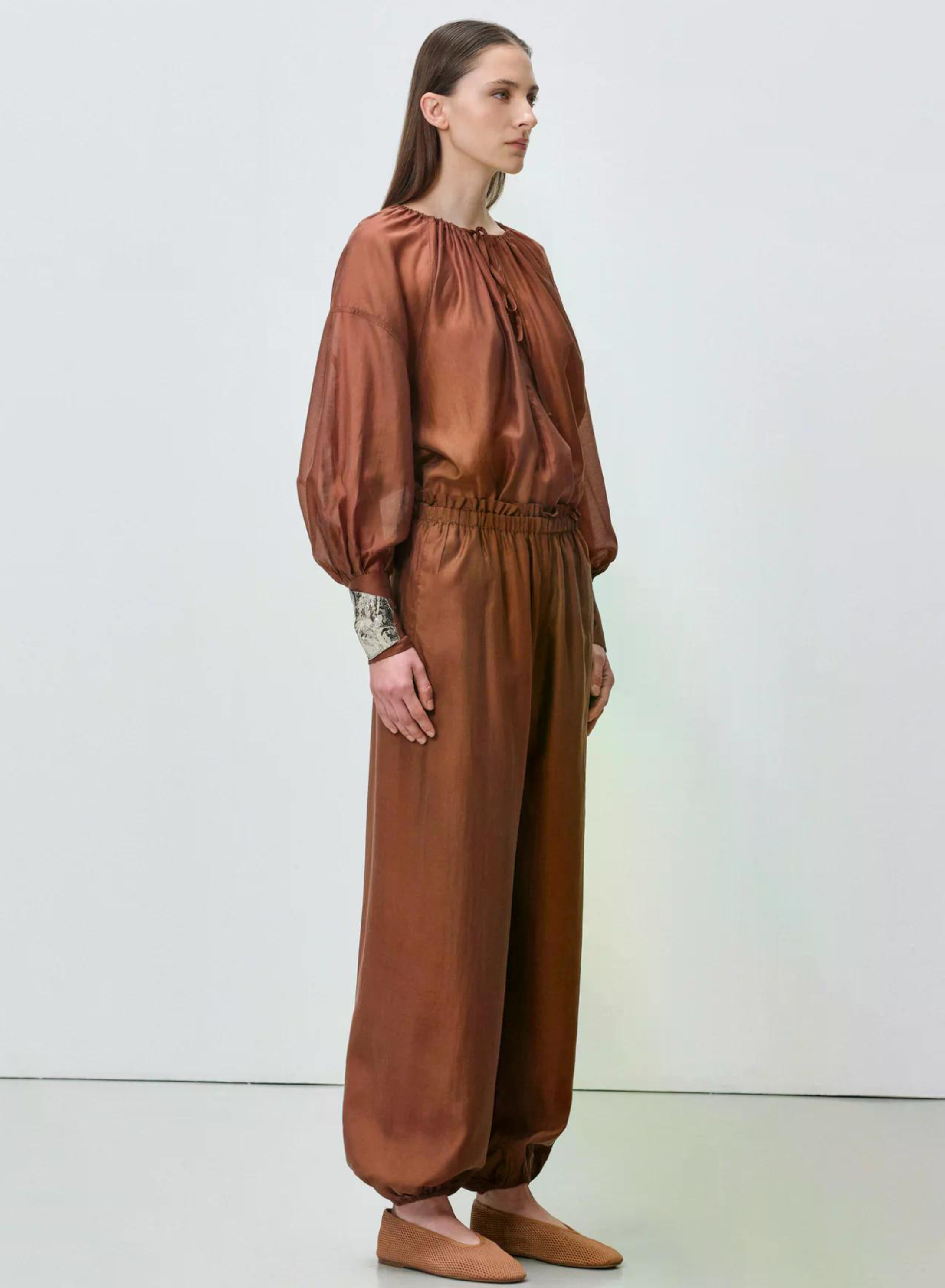 Chocolate Pants with elasticated waistband and hem "SILKSTONE" Devotion Twins - 7