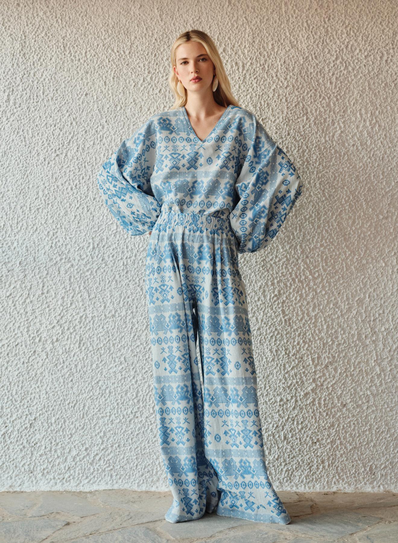 Γαλάζιο Jacquard Παντελόνι με λάστιχο στη μέση "LUMEN" Devotion Twins - 1