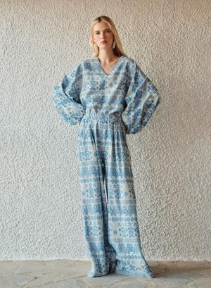 Γαλάζιο Jacquard Παντελόνι με λάστιχο στη μέση "LUMEN" Devotion Twins - 54167