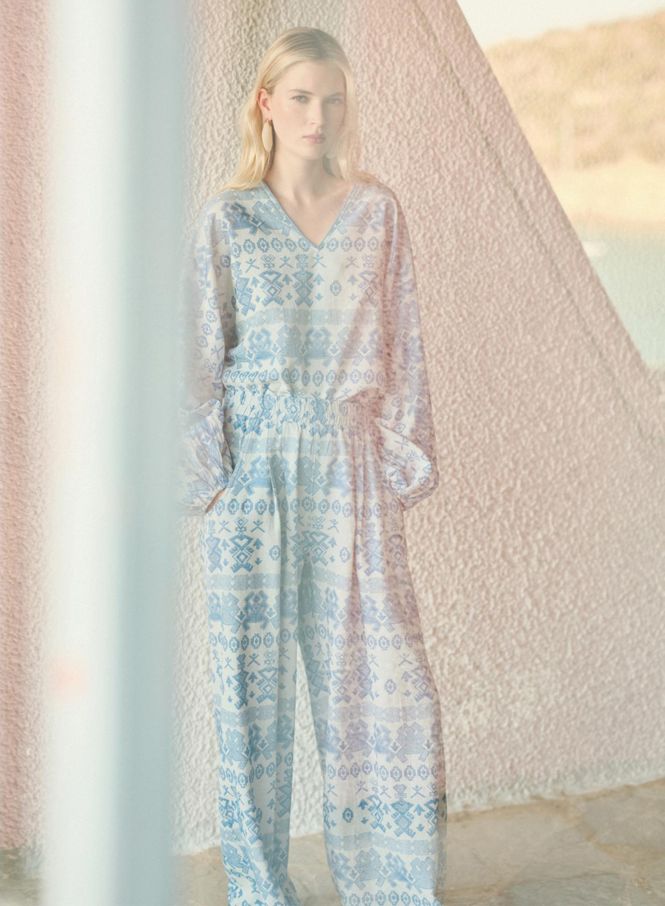 Γαλάζιο Jacquard Παντελόνι με λάστιχο στη μέση "LUMEN" Devotion Twins - 2