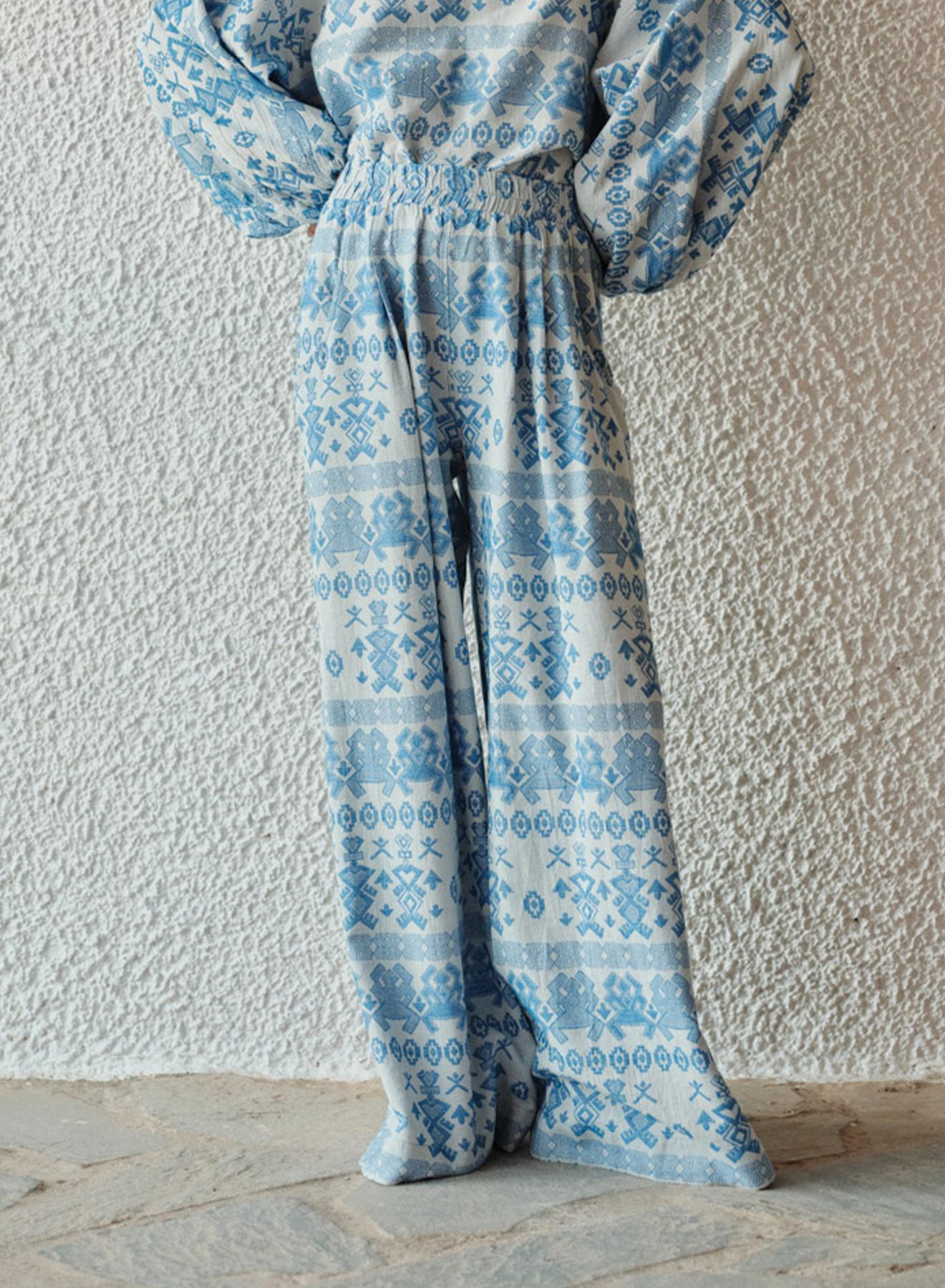 Γαλάζιο Jacquard Παντελόνι με λάστιχο στη μέση "LUMEN" Devotion Twins - 3