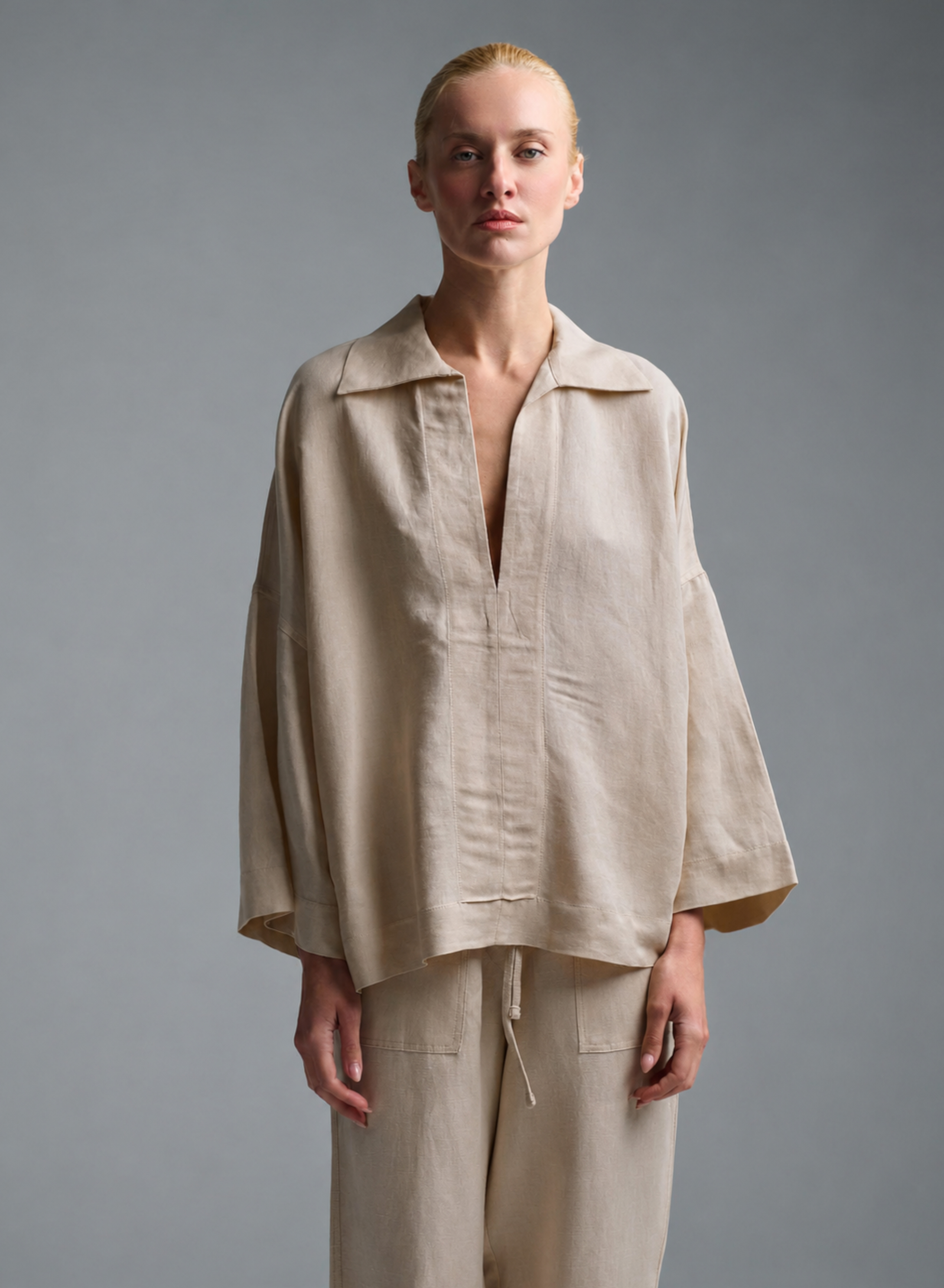 Beige Trousers with drawstring and elasticated waistband "ELIVETTE" Devotion Twins - 4